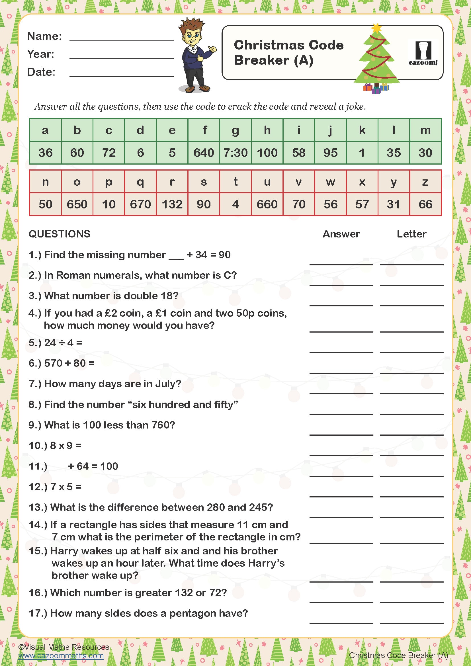 Christmas Code Breaker A Worksheet