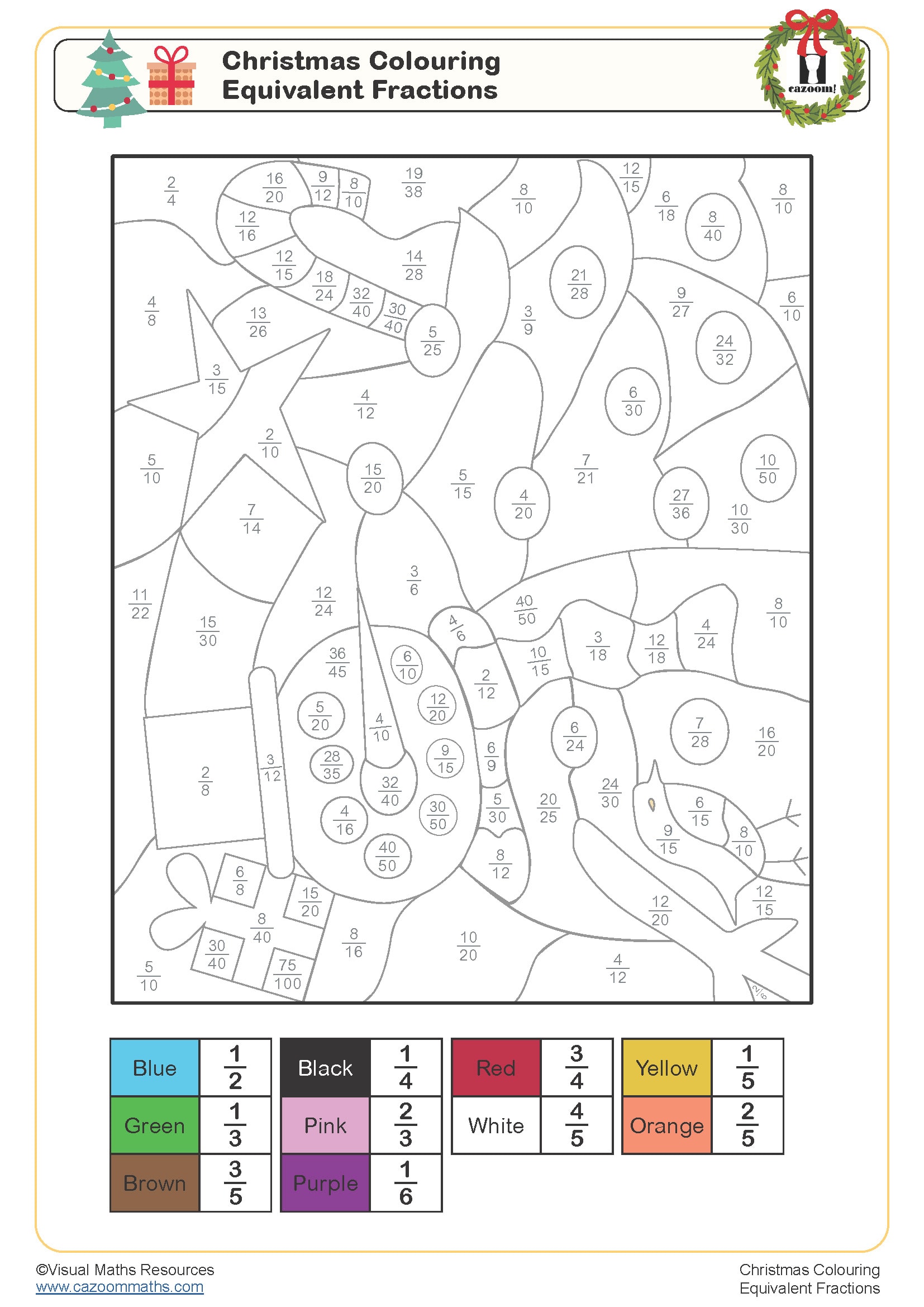 Preview of Christmas Colouring - Equivalent Fractions