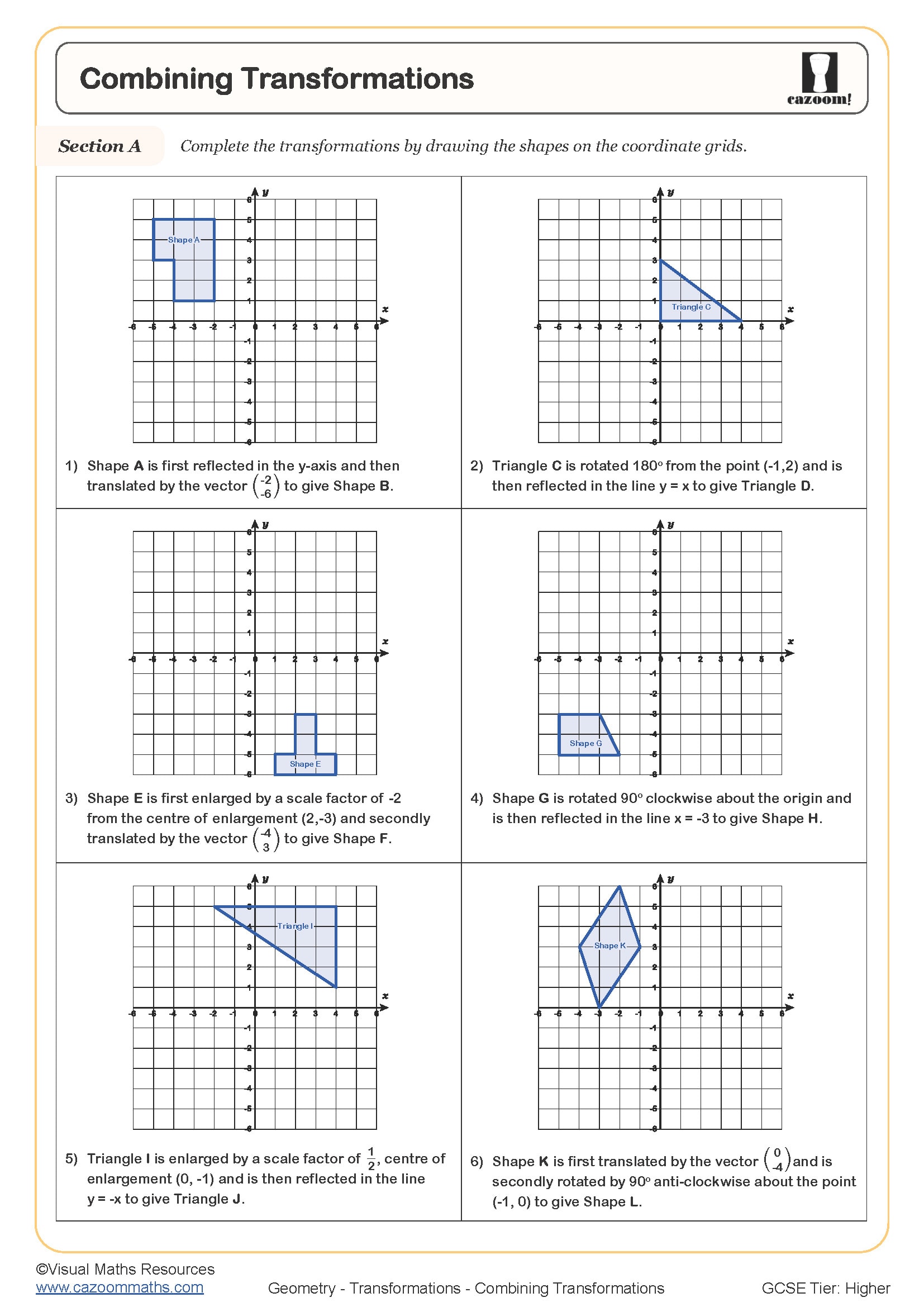 Combining Transformations Worksheet