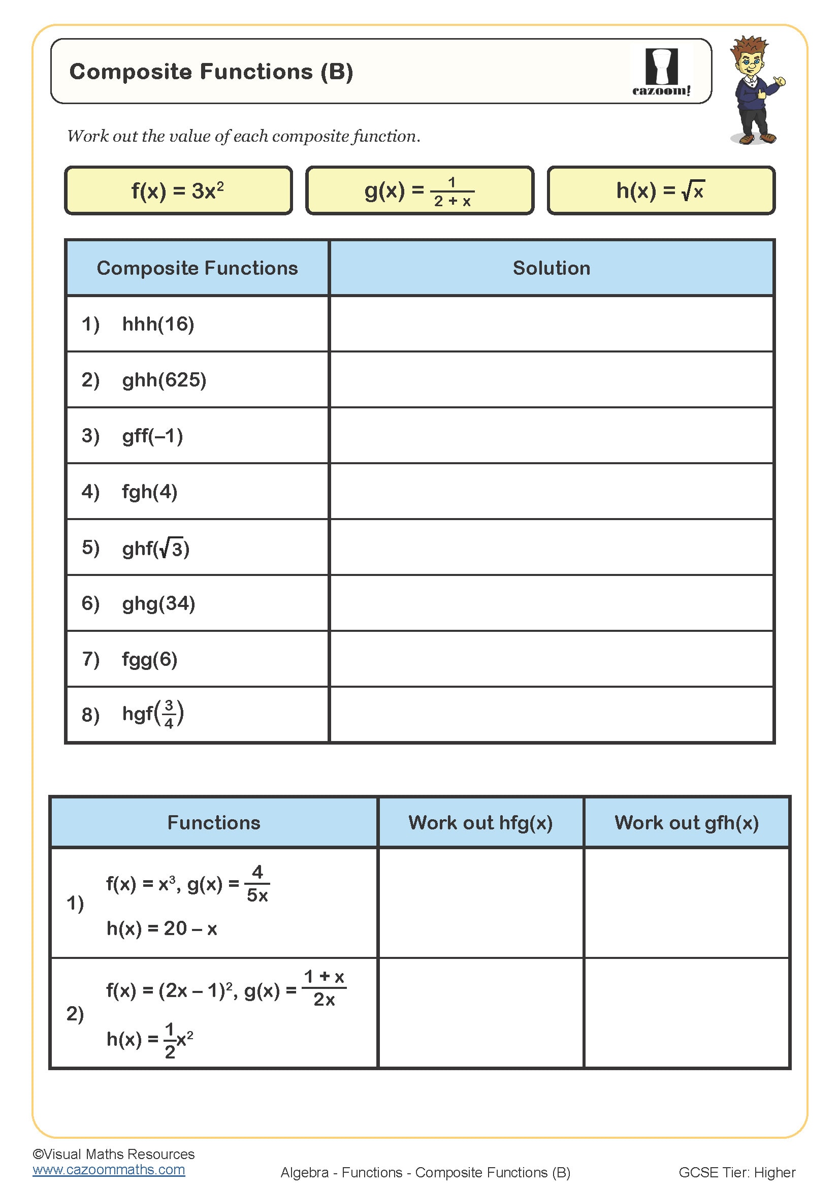 Composite Functions B Worksheet