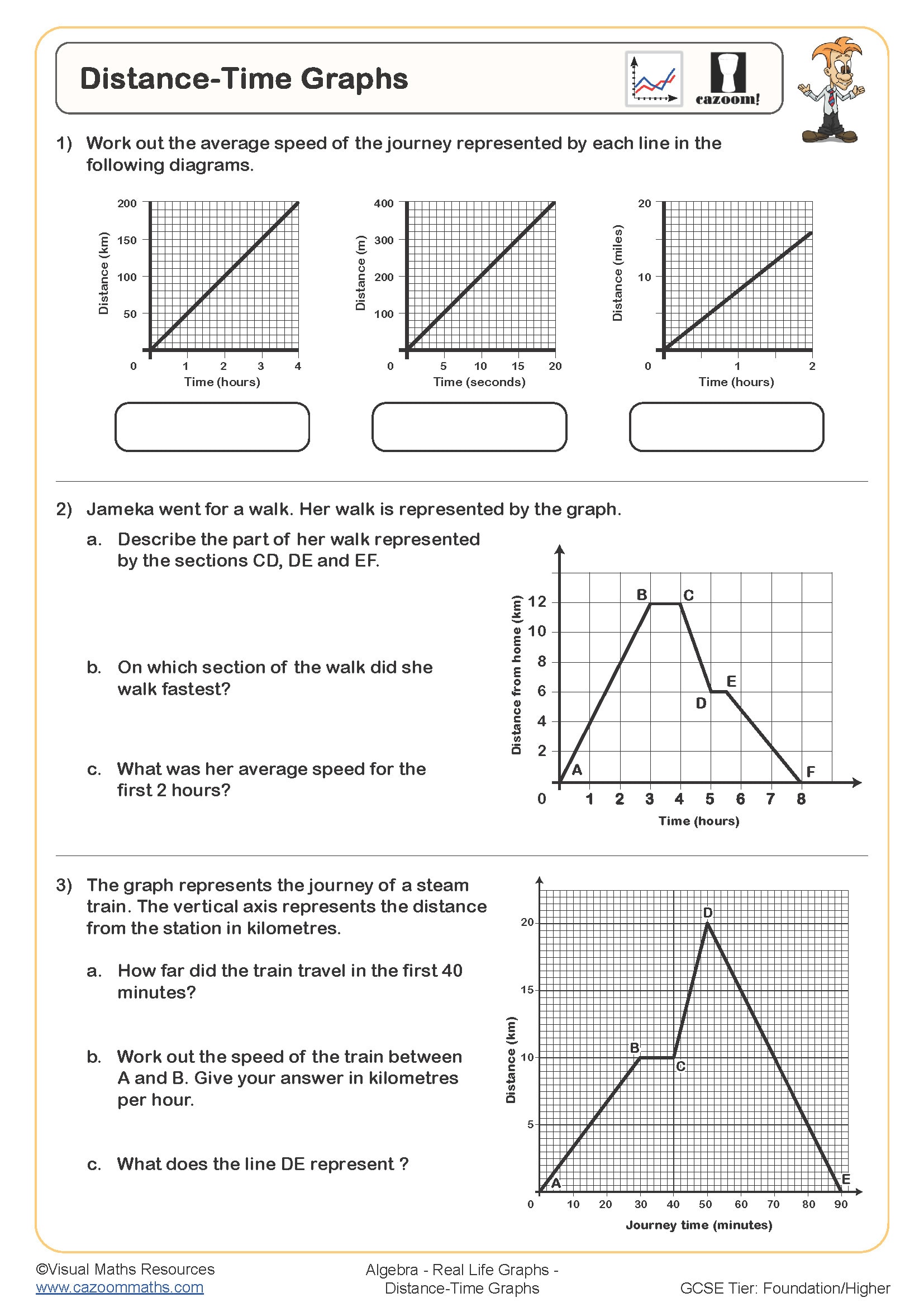 Distance Time Graphs Worksheet fit for students in year 8 and year 9