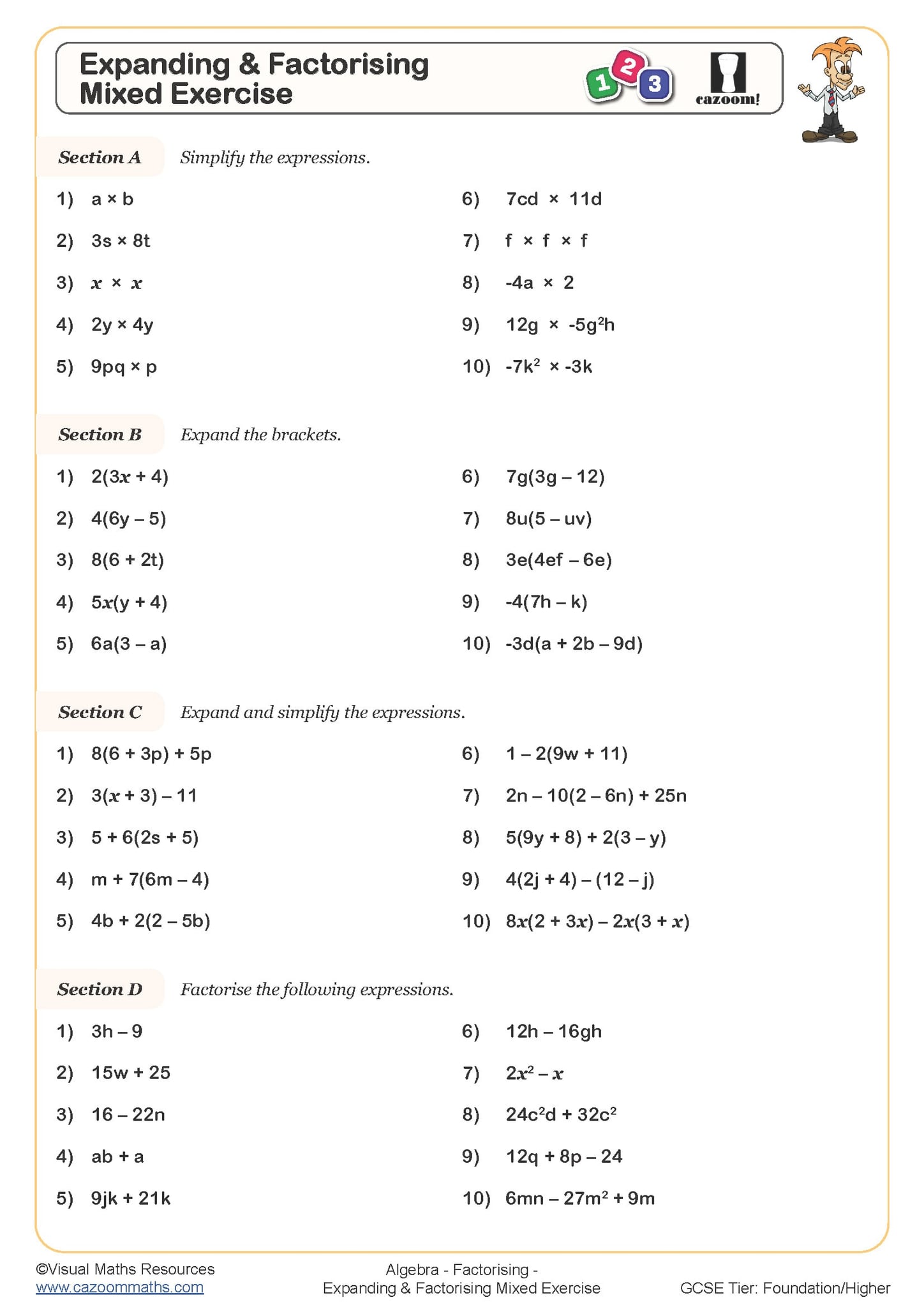 Expanding And Factorising Mixed Exercise Worksheet Fun And Engaging