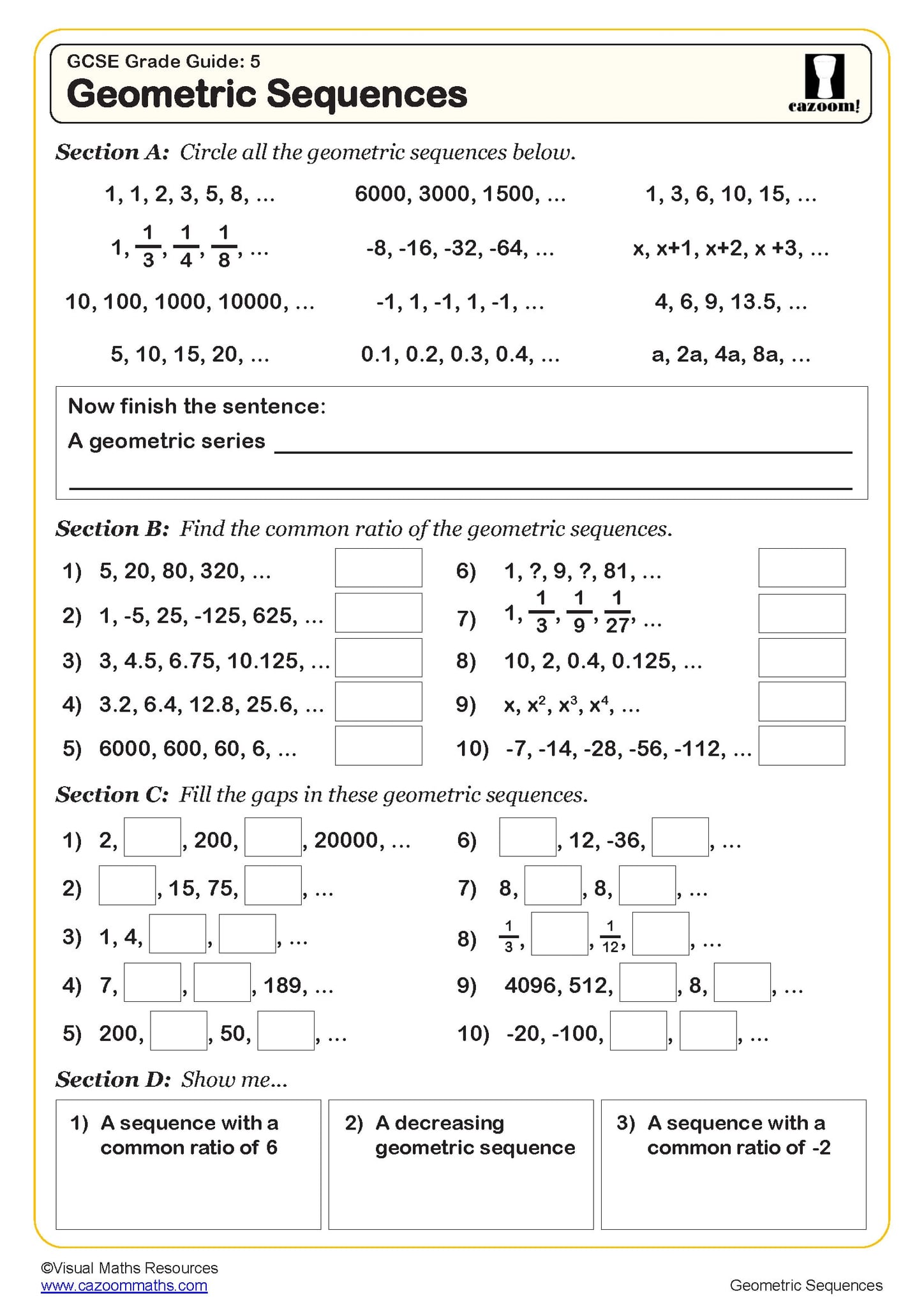 Patterns And Sequences Worksheet