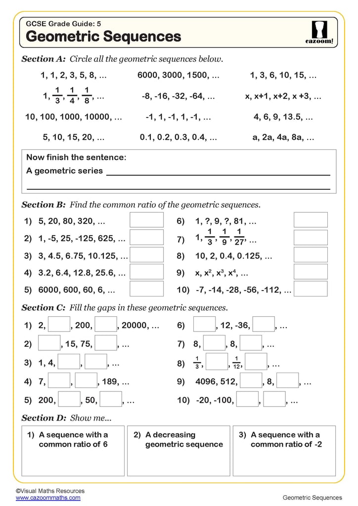 Sequences Worksheet Igcse