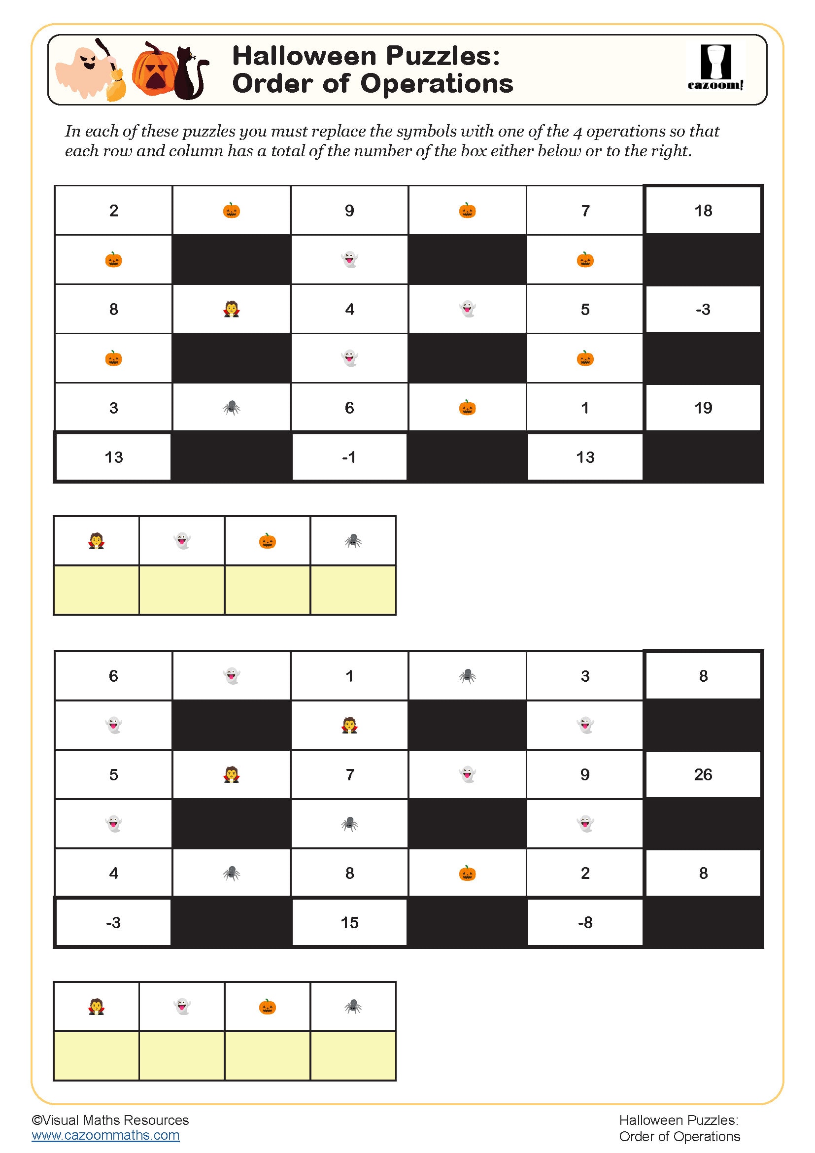 Preview of Halloween Puzzles Order of Operations
