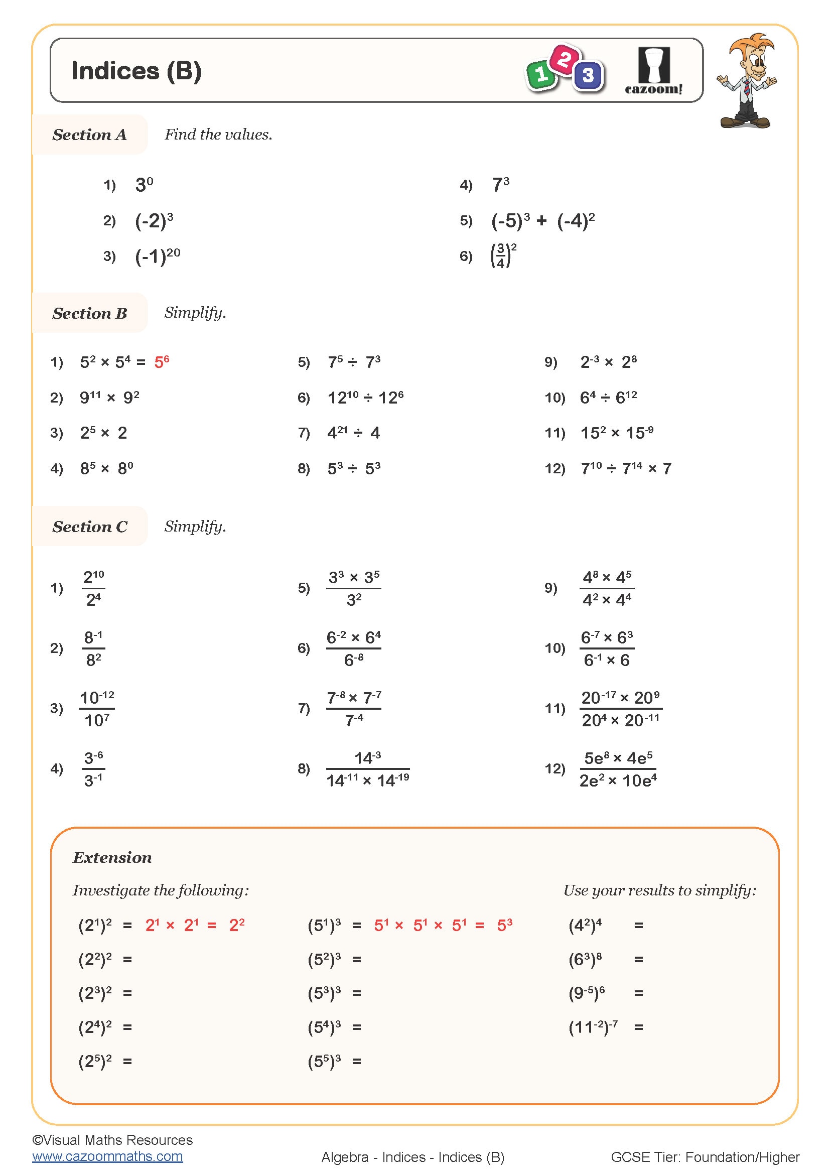 Preview of Indices (B)