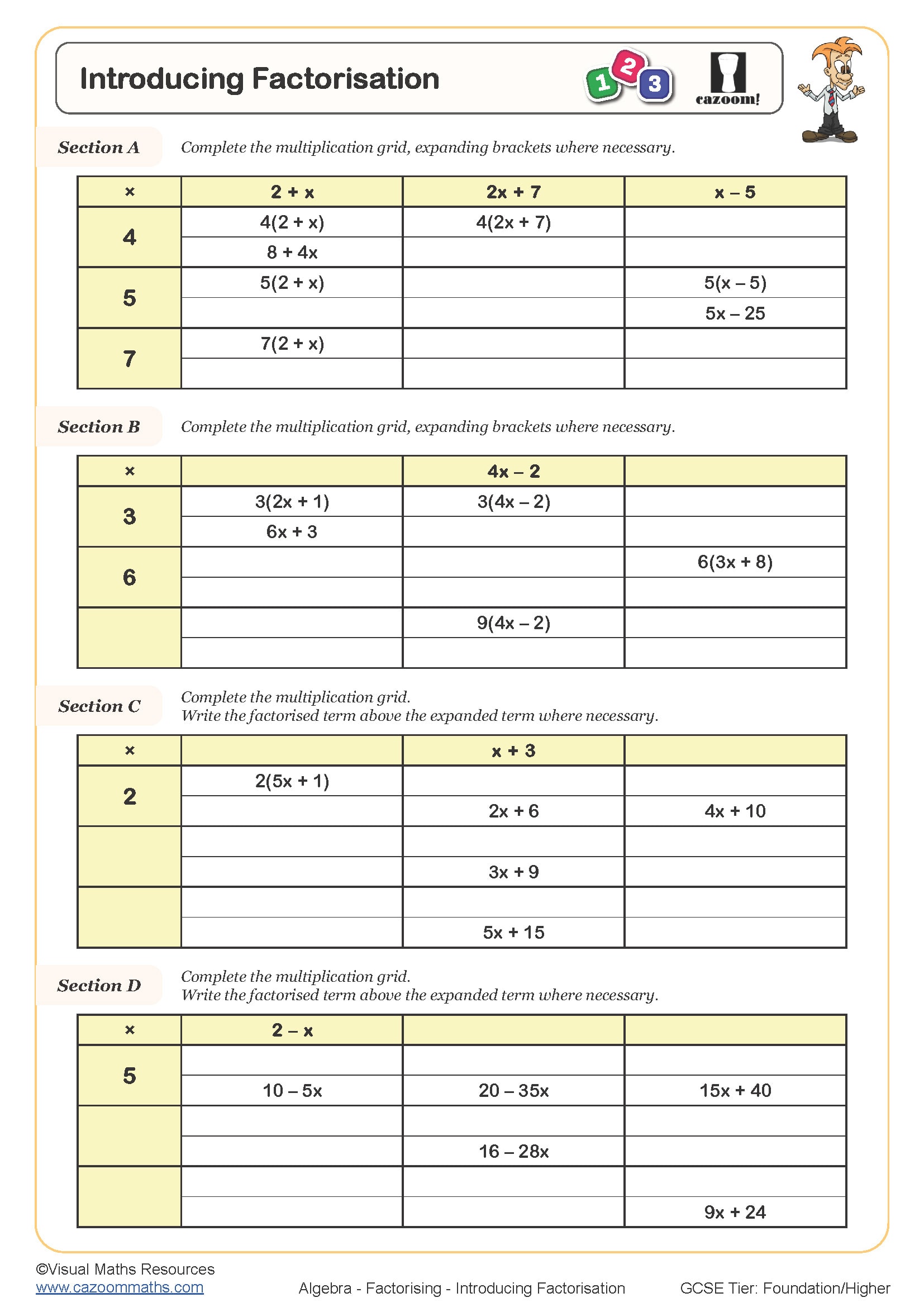 Introducing Factorisation Worksheet Printable PDF Worksheets