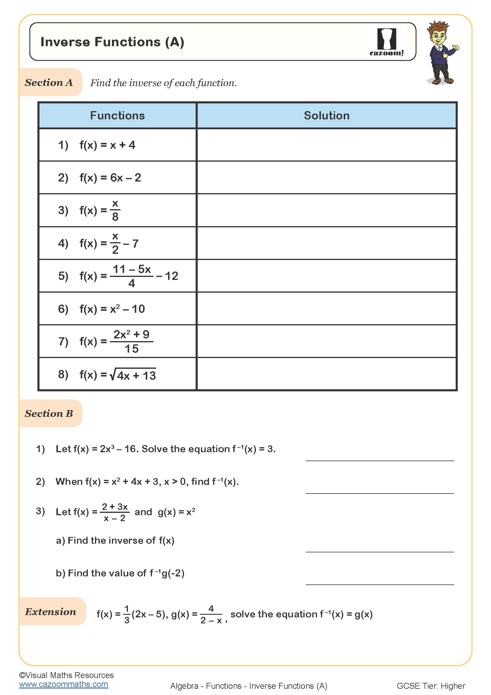 Preview of Inverse Functions (A)