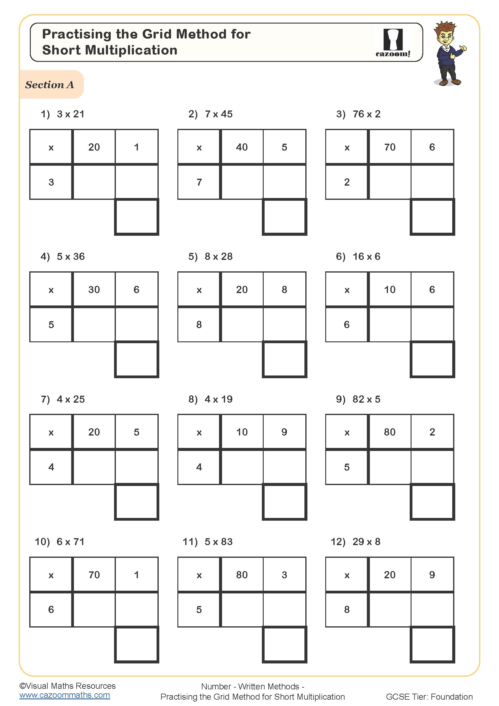 Preview of Practising the Grid Method for Short Multiplication (A)