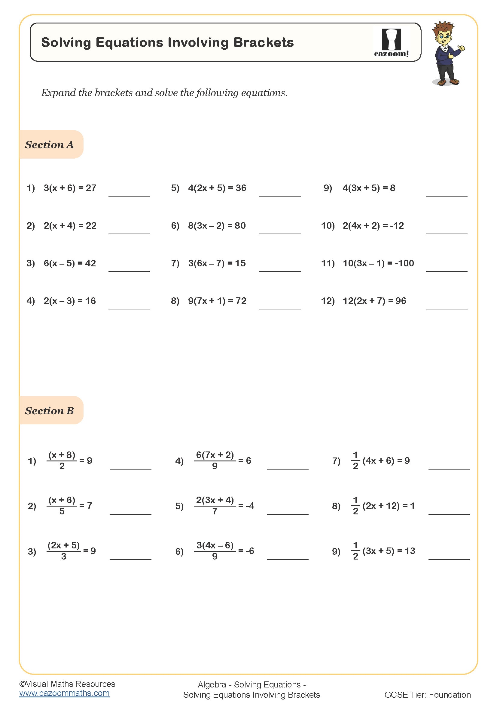 Preview of Solving Equations Involving Brackets