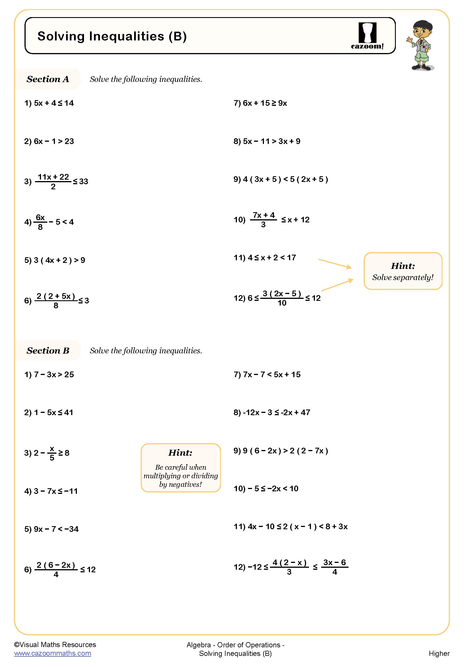 Preview of Solving Inequalities (B)