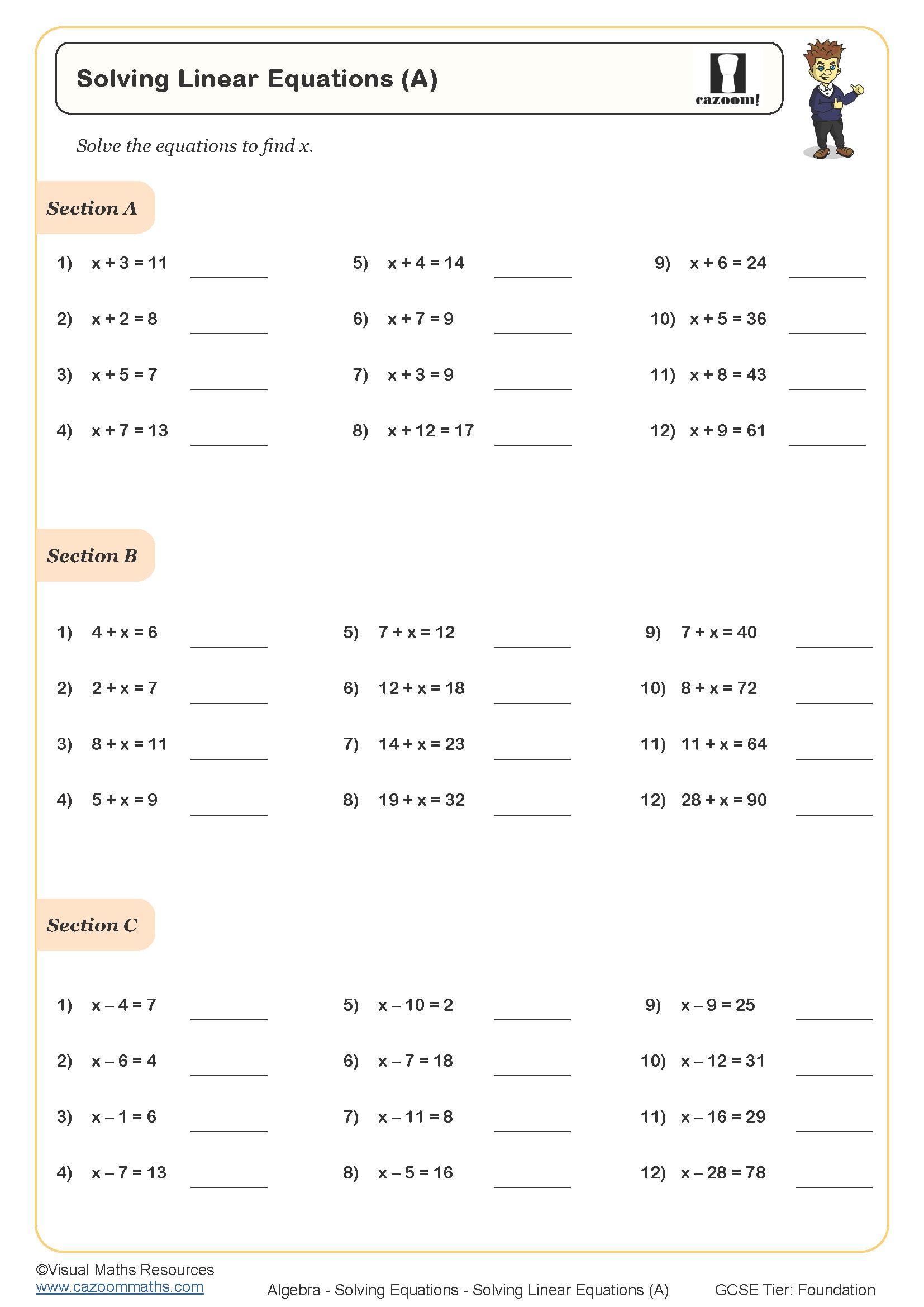 Preview of Solving Linear Equations (A)