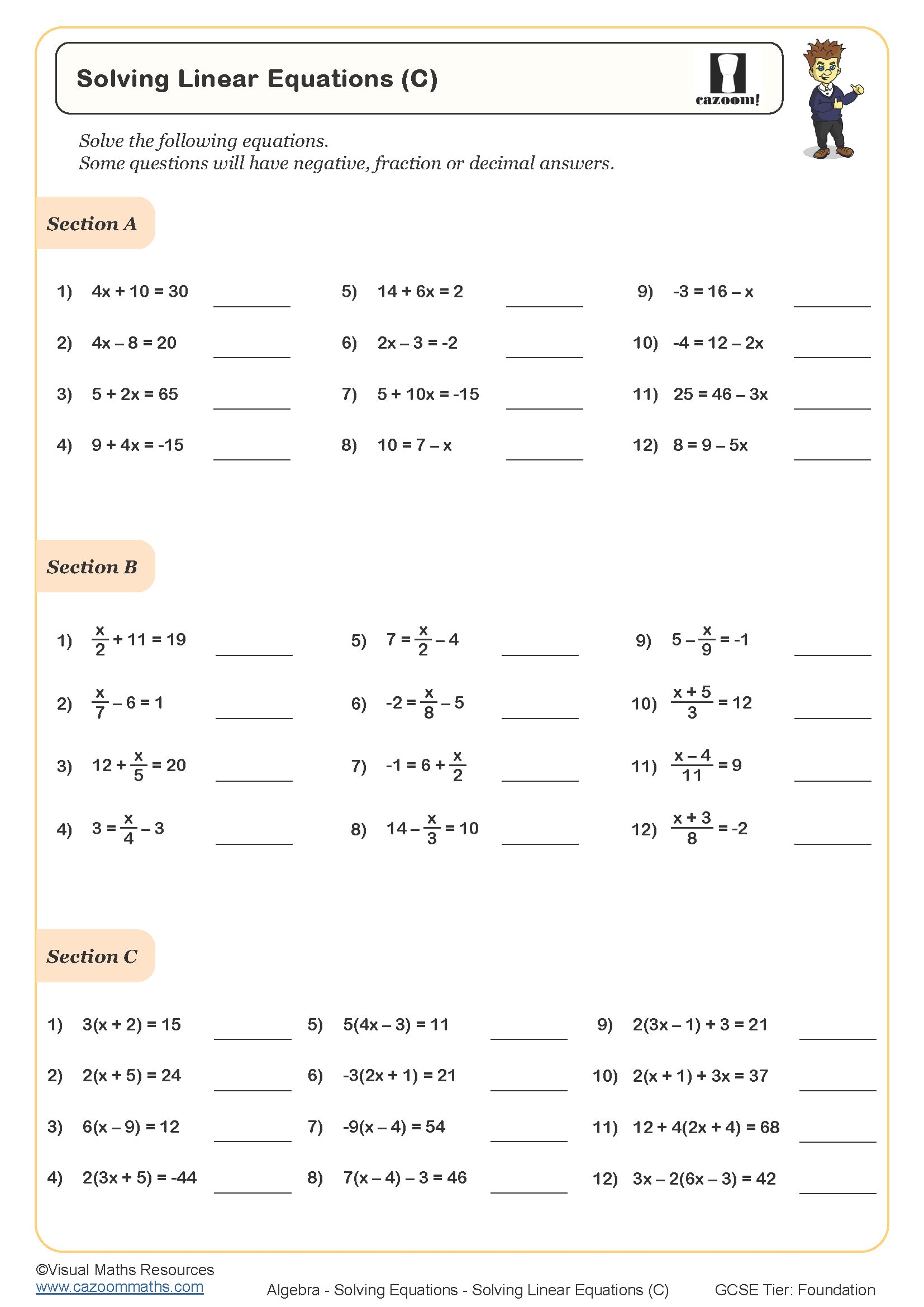 Preview of Solving Linear Equations (C)
