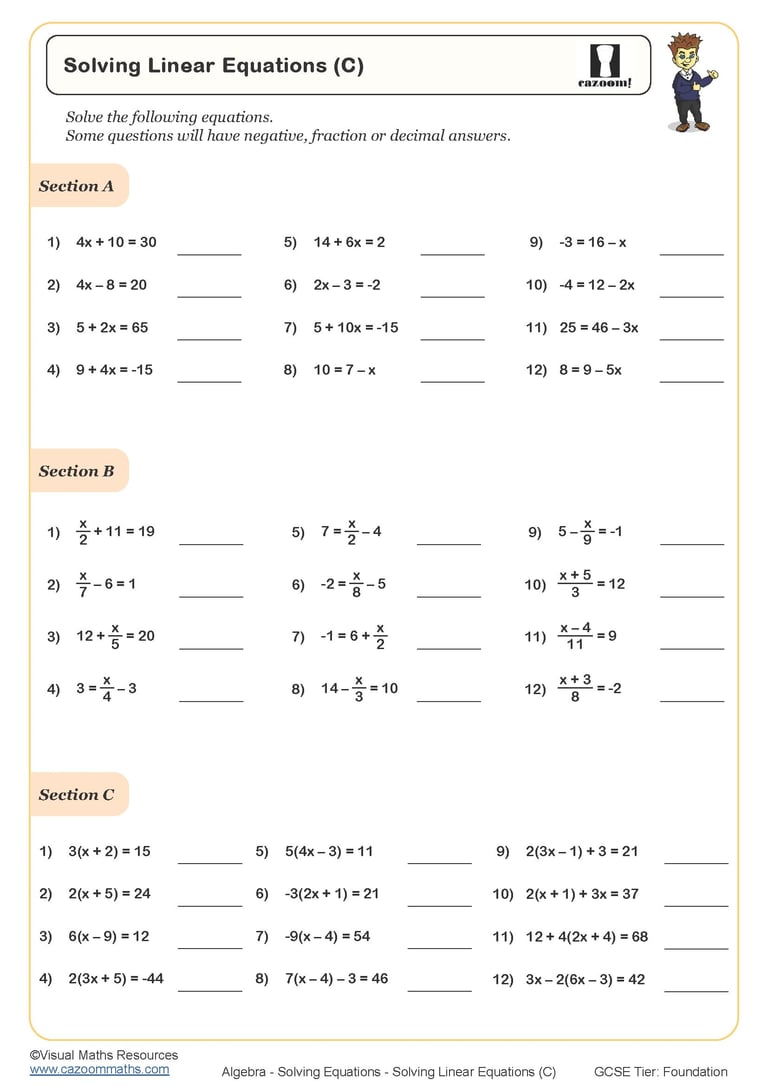 Solving Quadratic Equations A Worksheet Printable Maths Worksheets