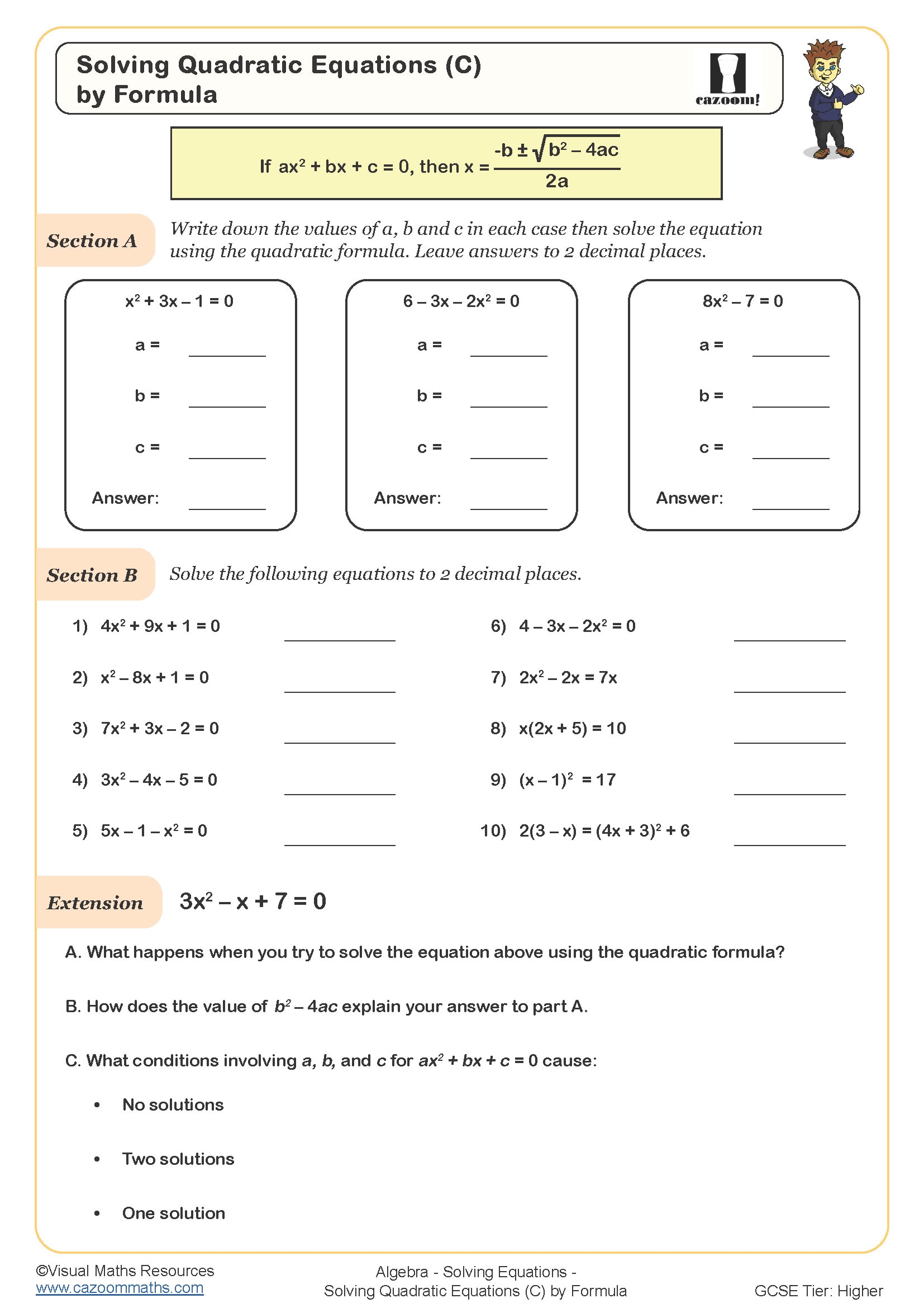 Preview of Solving Quadratic Equations (C) (by Quadratic Formula)