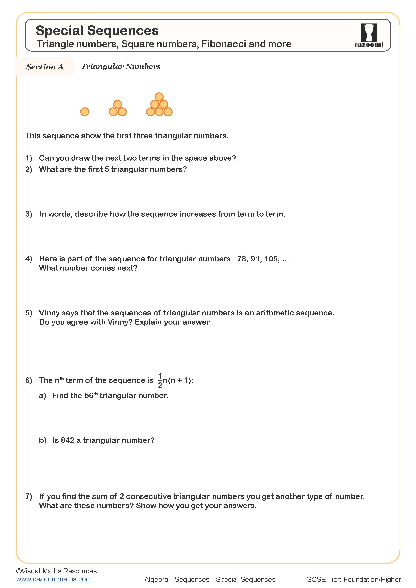 Special Sequences Worksheet