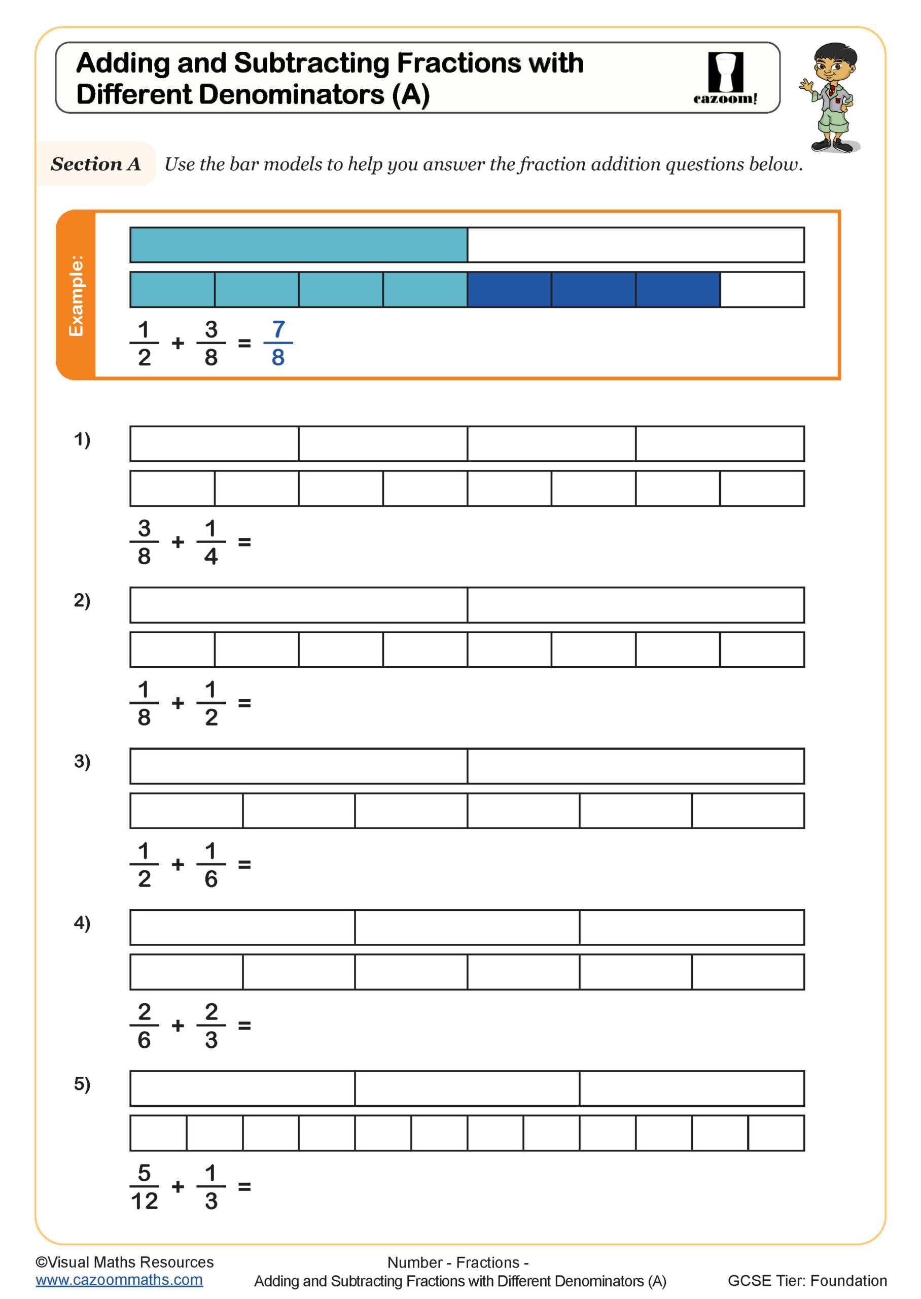 Preview of Adding and subtracting fractions with different denominators (A)