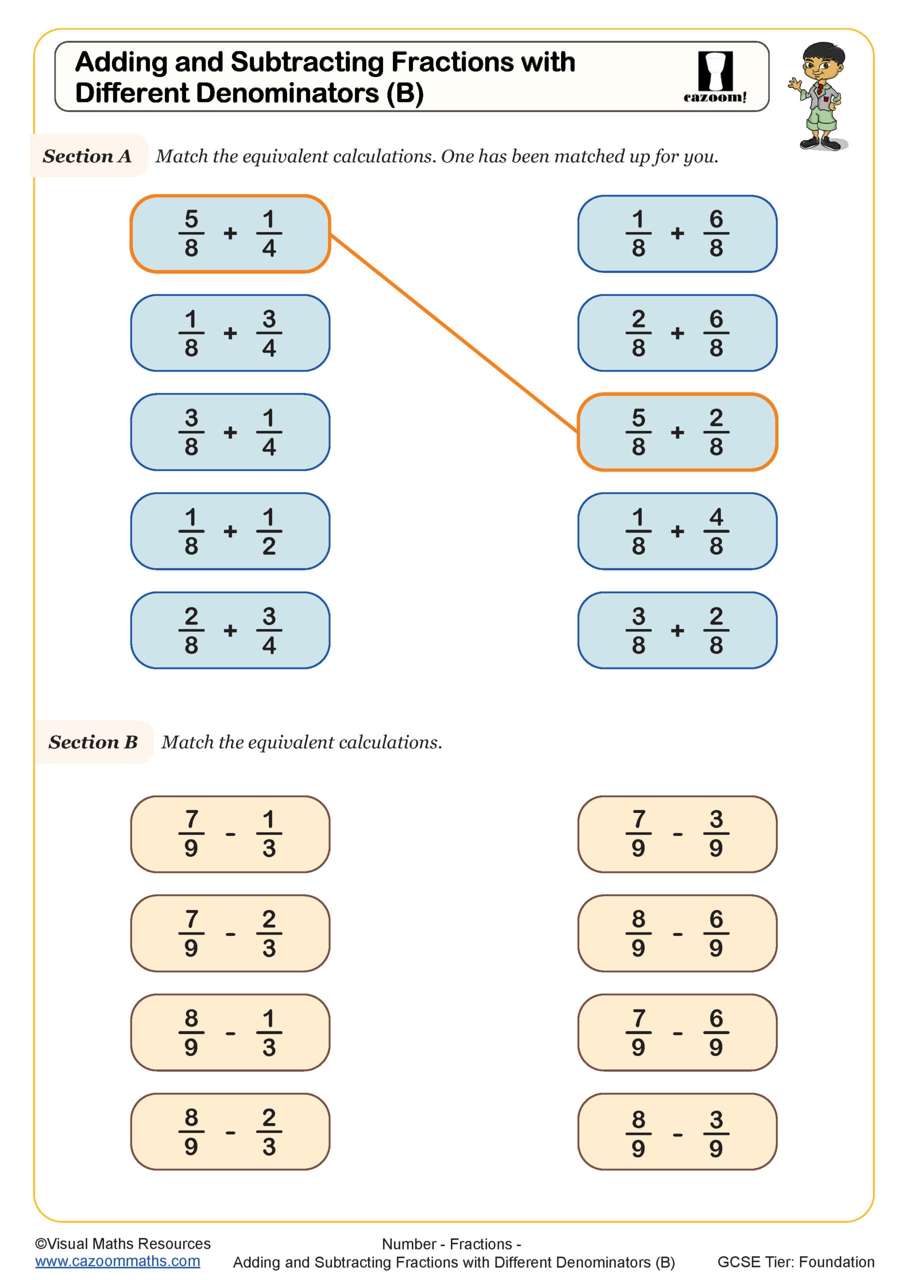Adding And Subtracting Fractions With Different Denominators B Worksheet Scaled