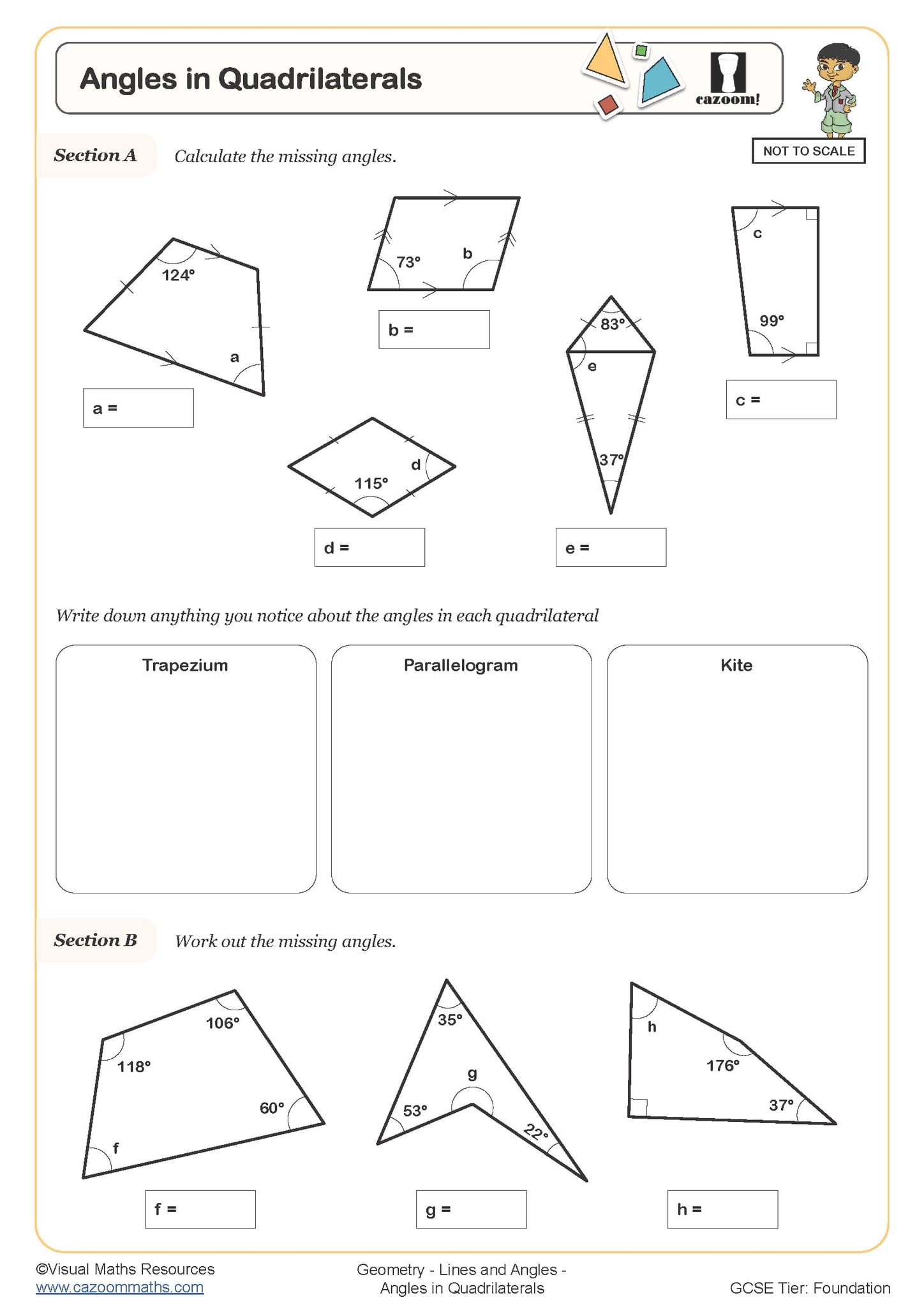 Angles In Quadrilaterals Worksheet Printable PDF Worksheets