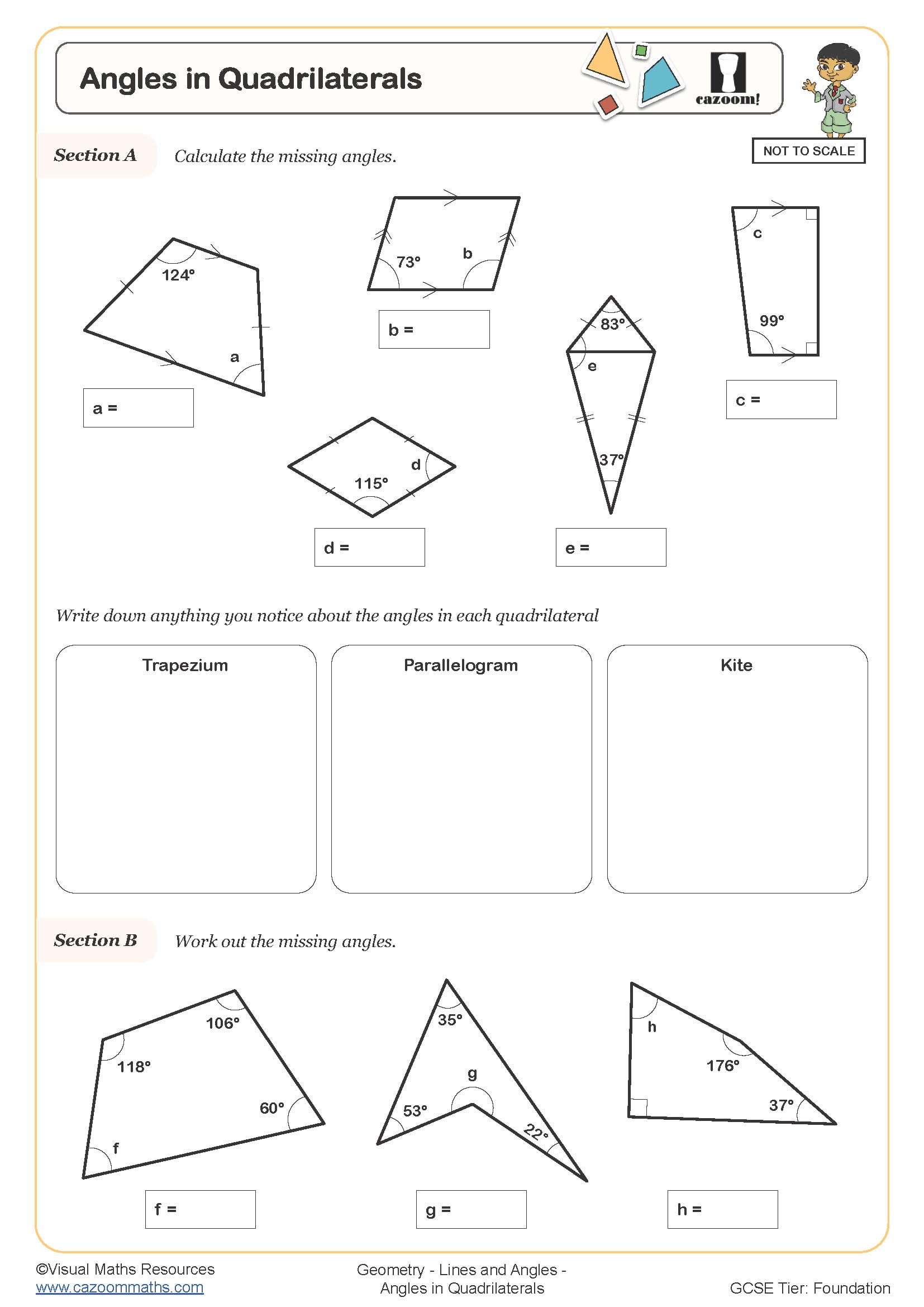 Angles In Quadrilaterals Worksheet