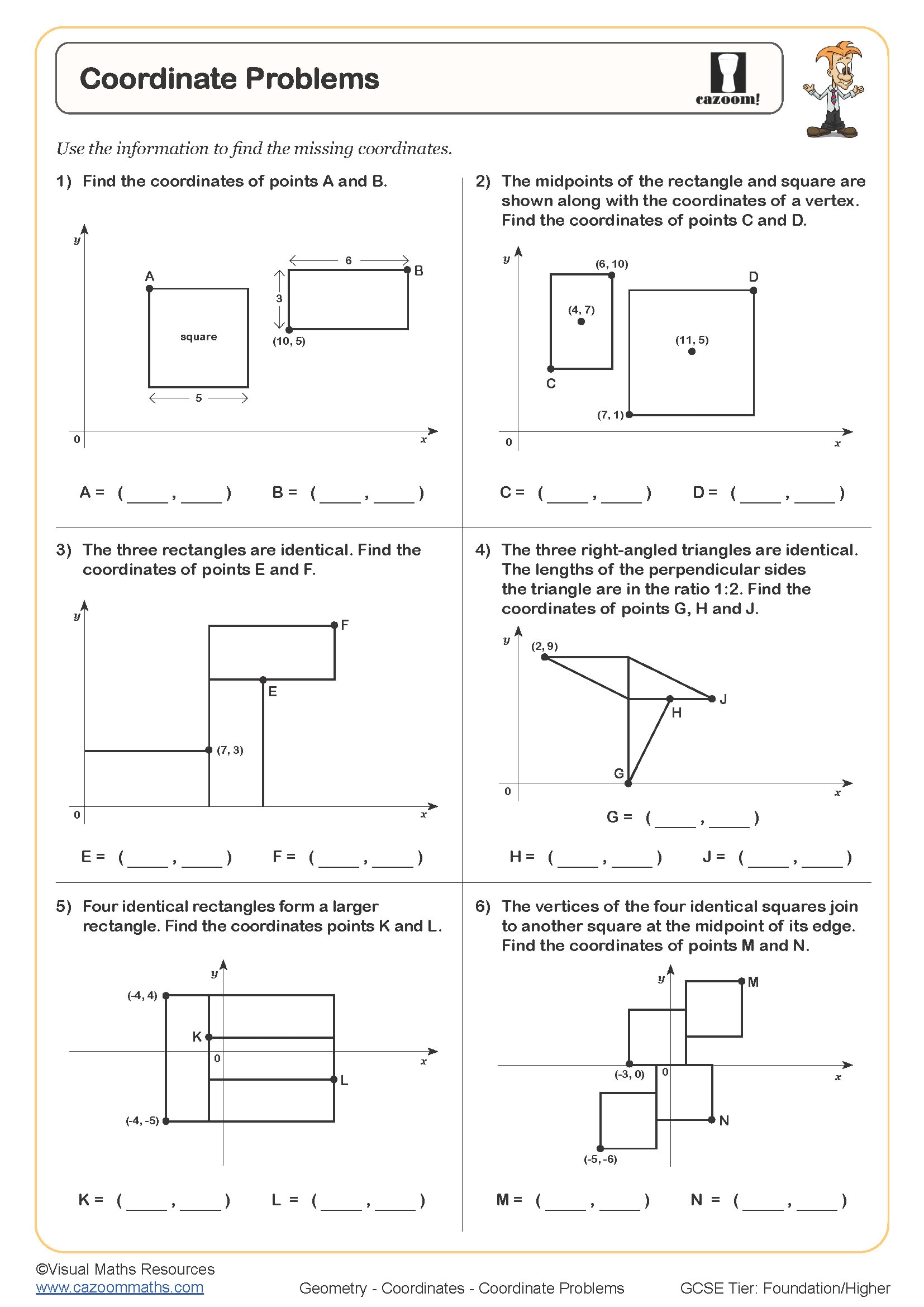 Coordinate Problems Worksheet