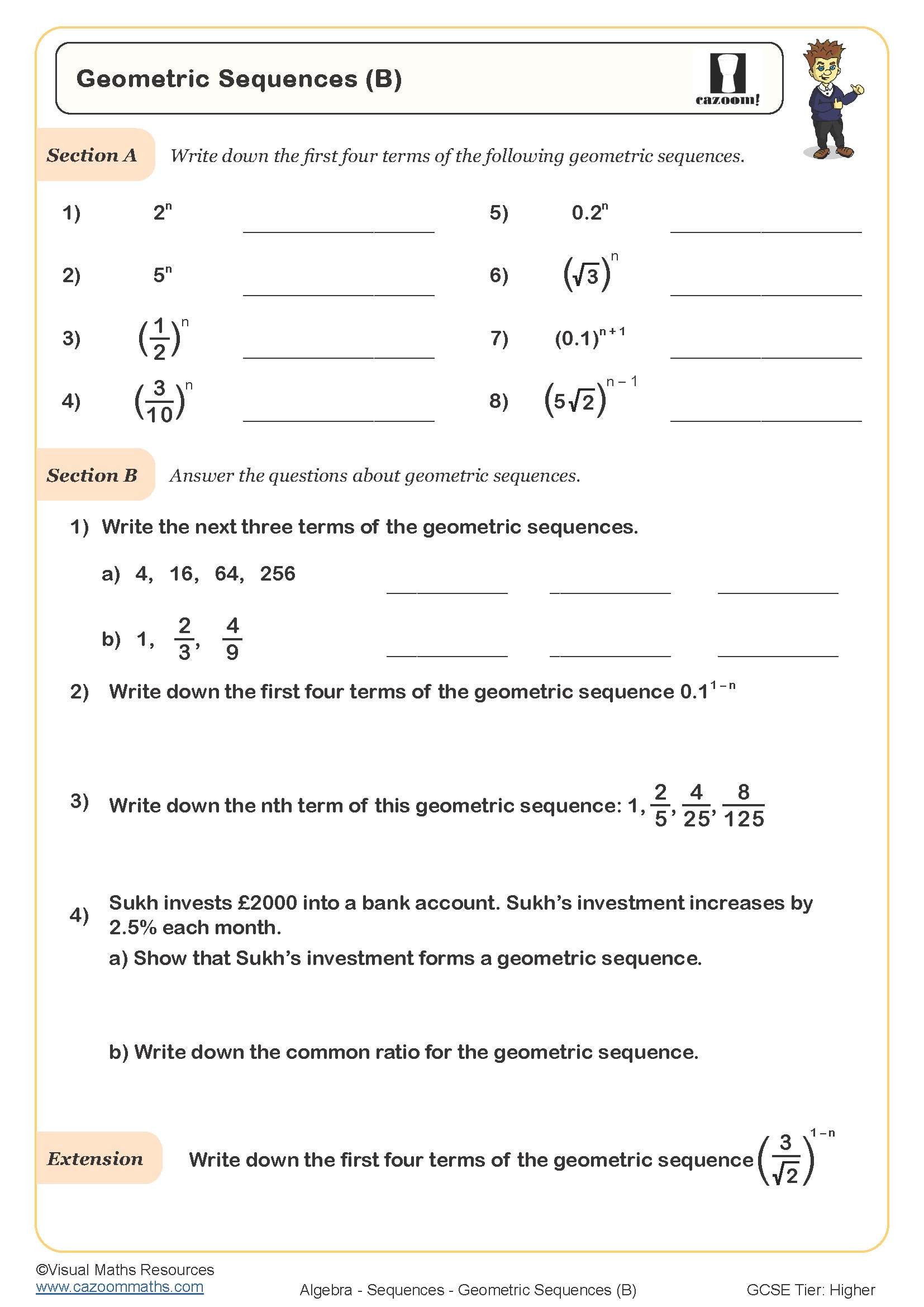 Geometric Sequences B Worksheet