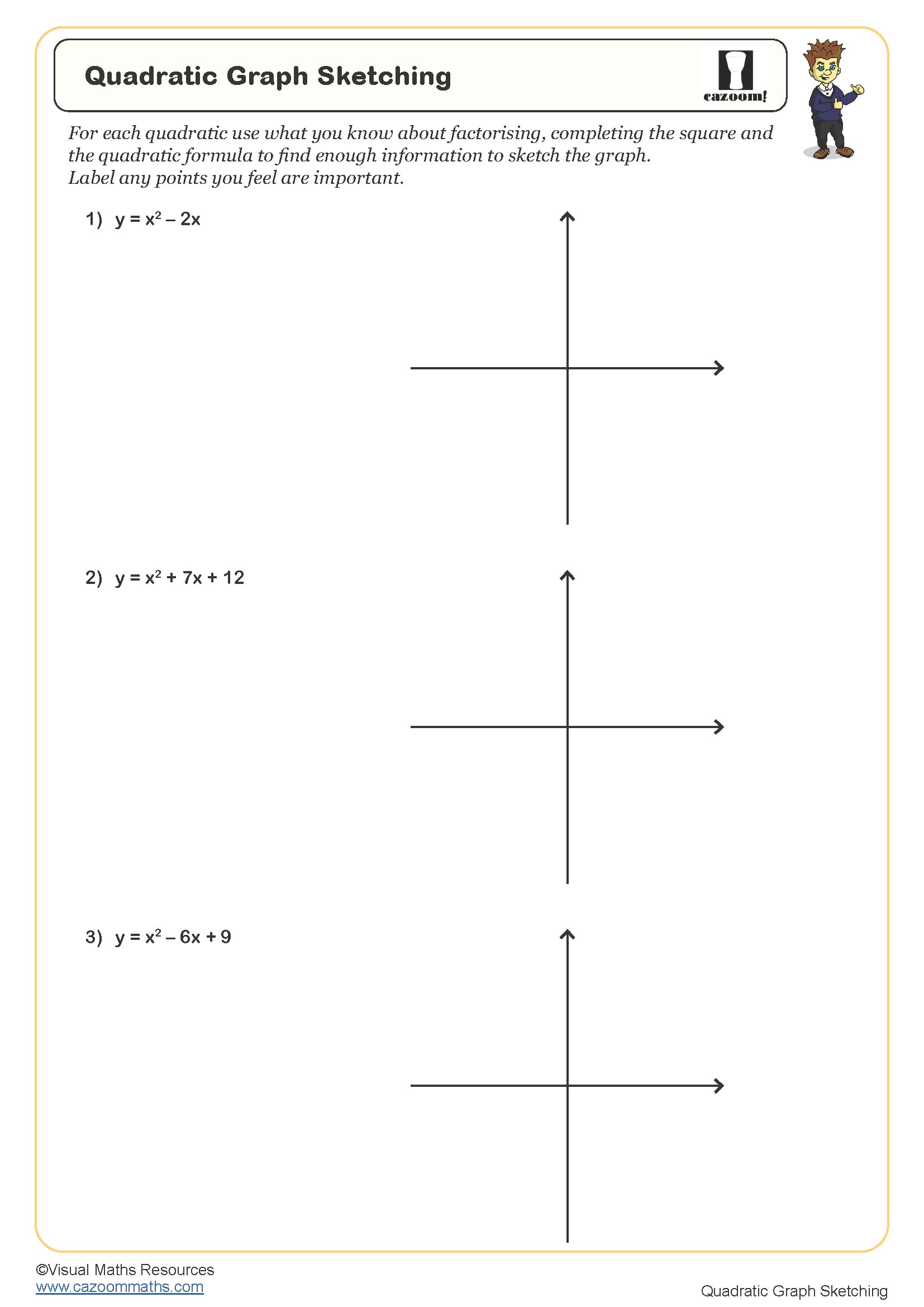 Quadratic Graph Sketching Worksheet