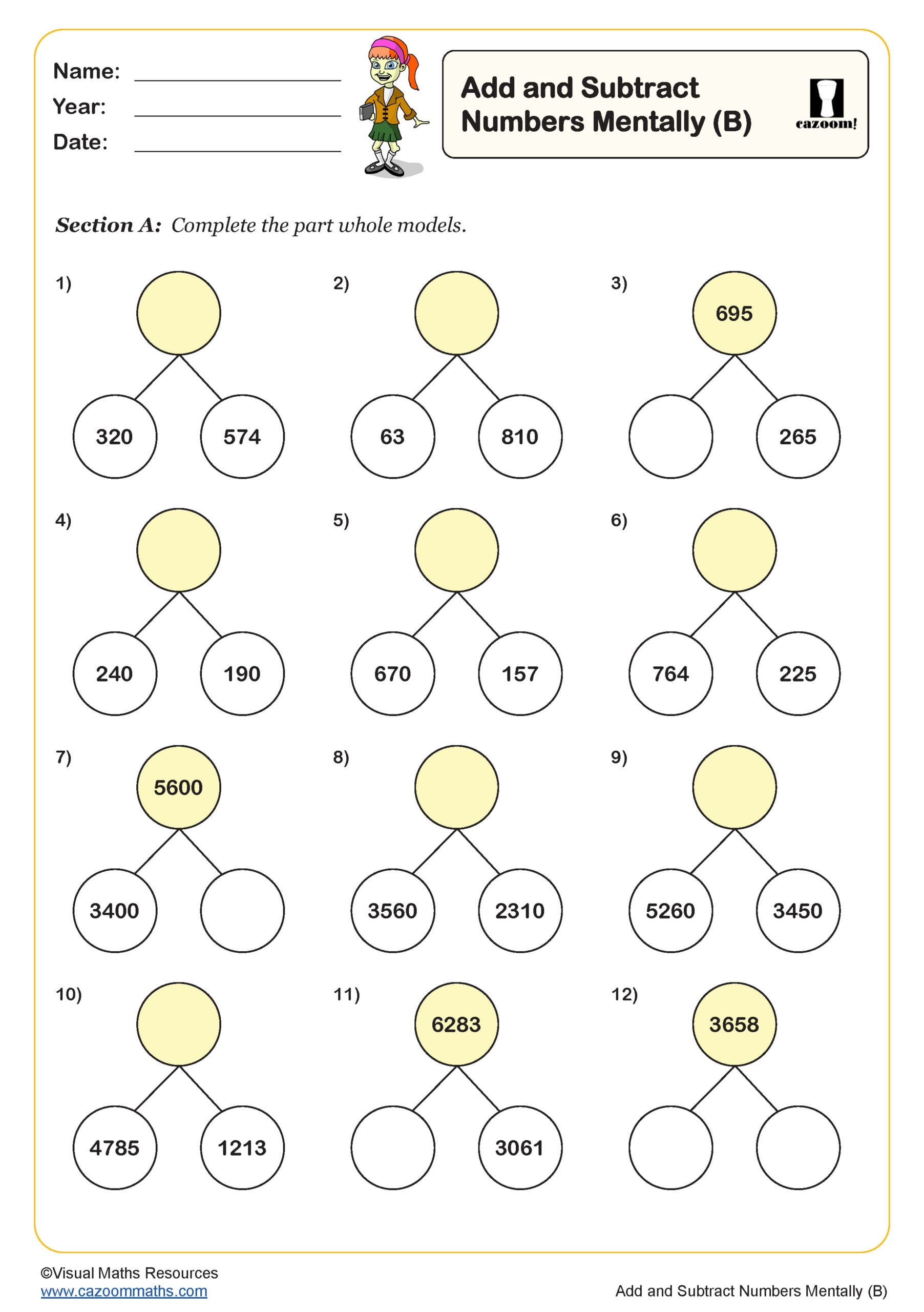 Preview of Add and subtract numbers mentally (B)