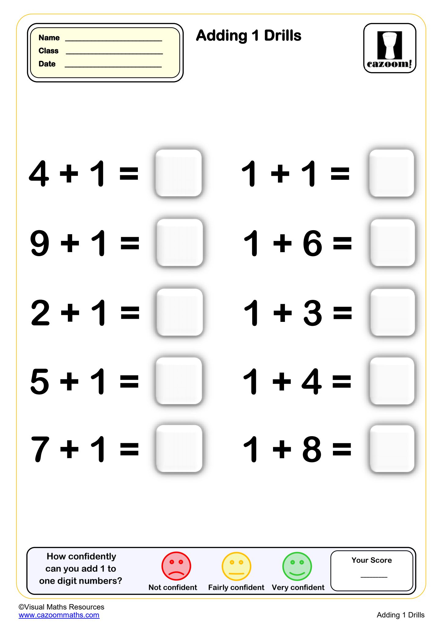Preview of Adding 1 drills (10 questions)