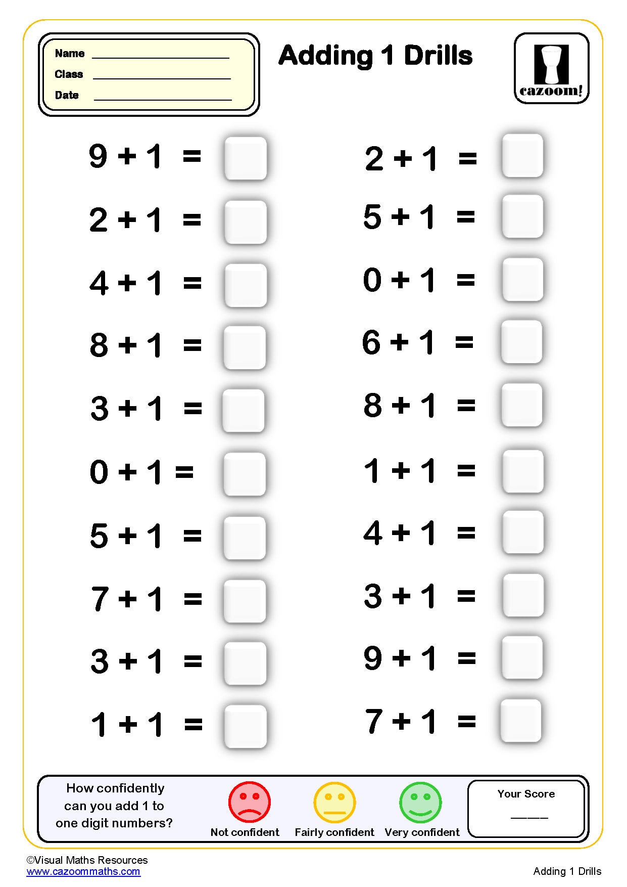 Preview of Adding 1 drills (20 questions)