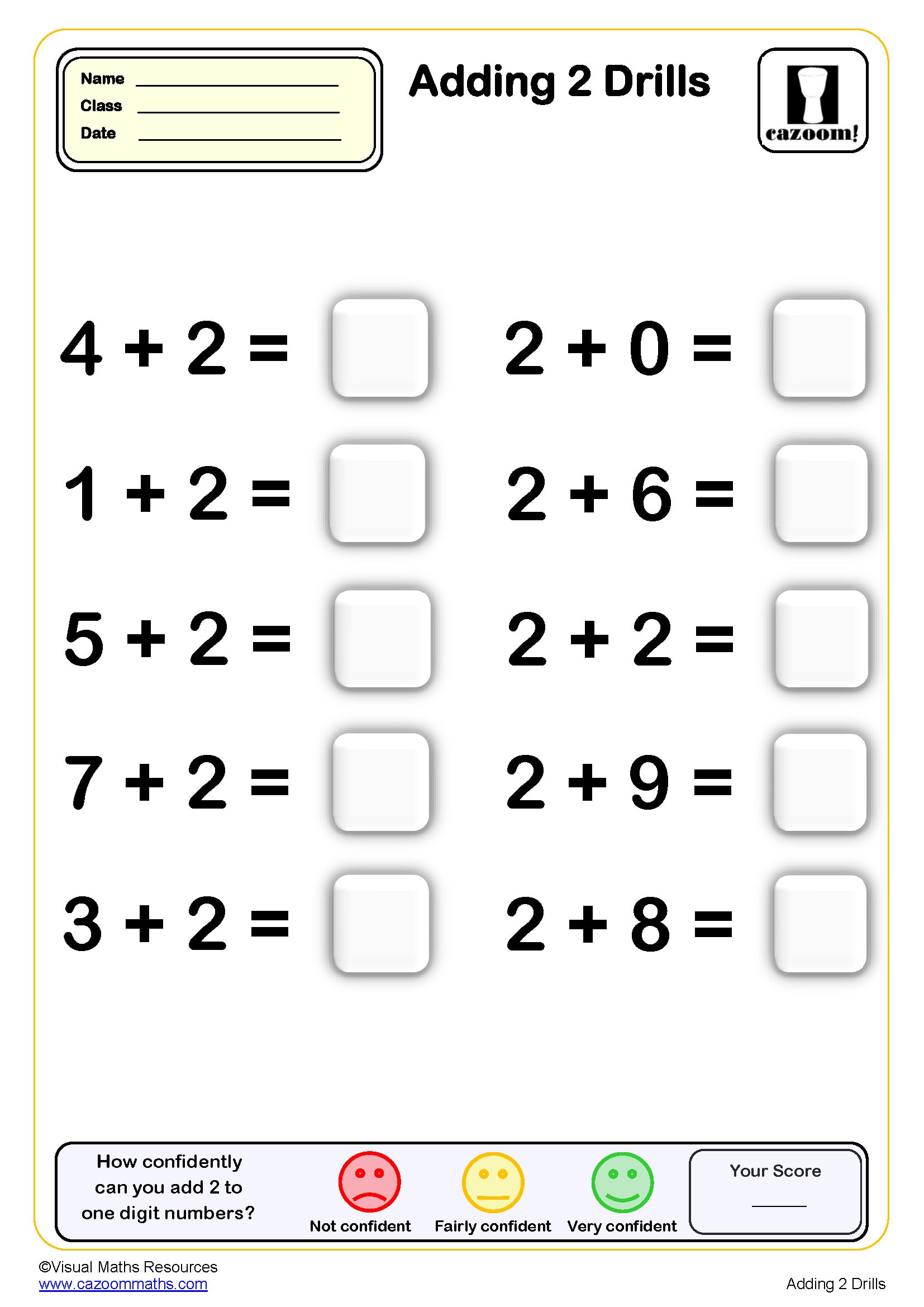 Preview of Adding 2 drills (10 questions)
