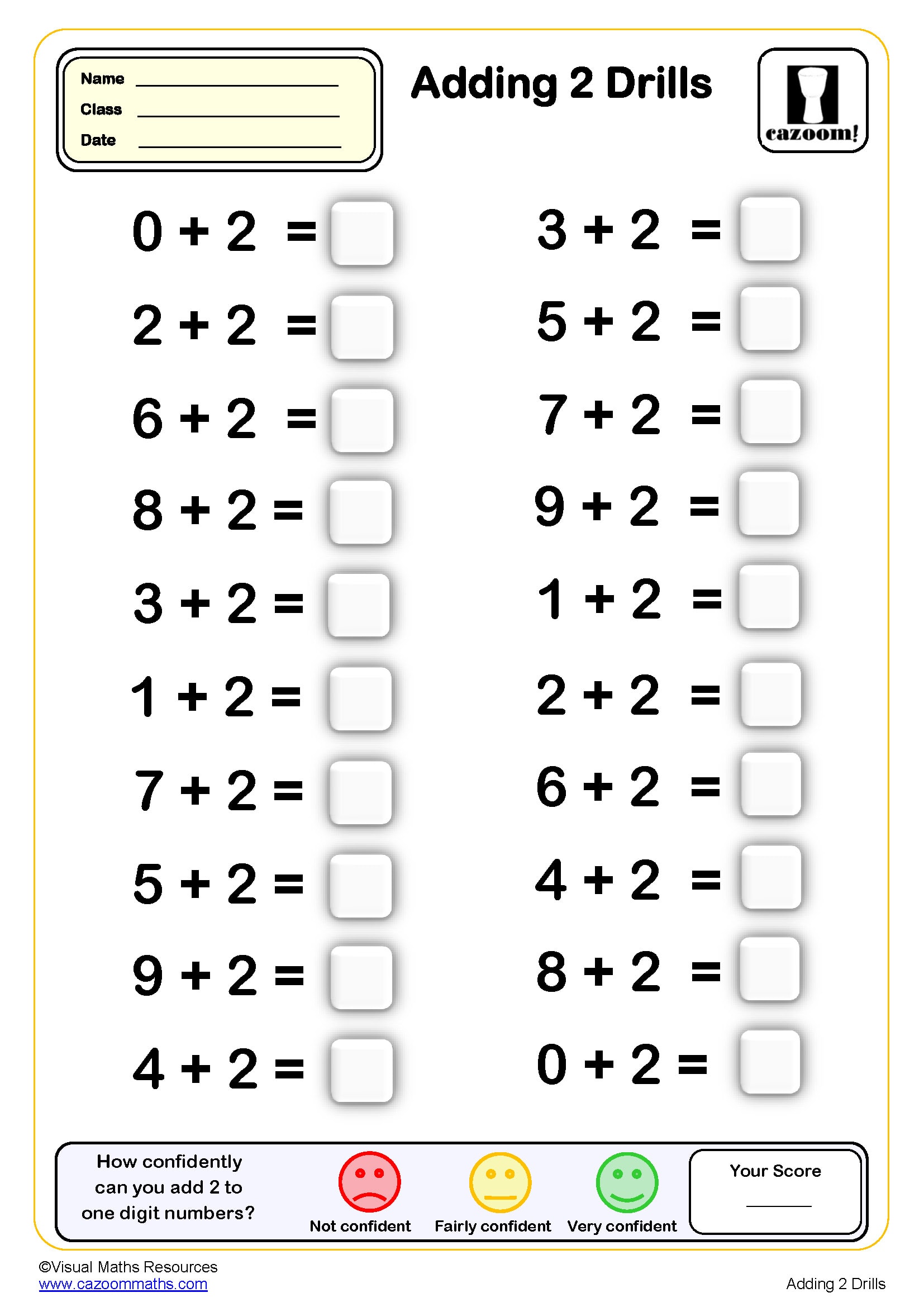 Preview of Adding 2 drills (20 questions)