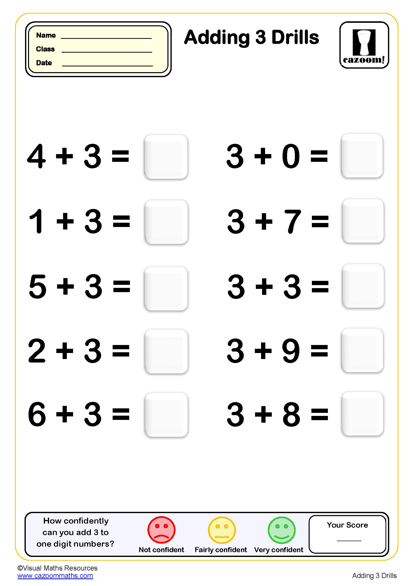 Preview of Adding 3 drills (10 questions)