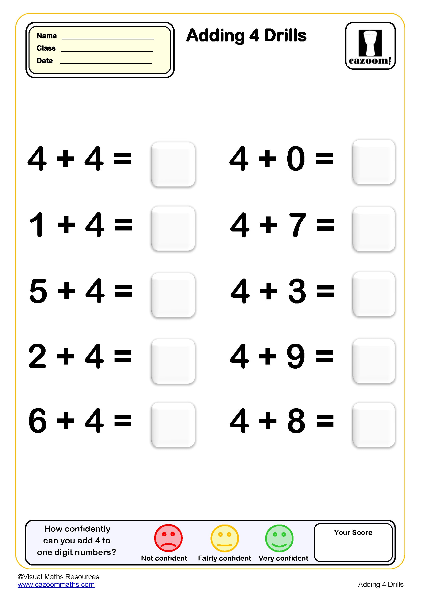 Preview of Adding 4 drills (10 questions)