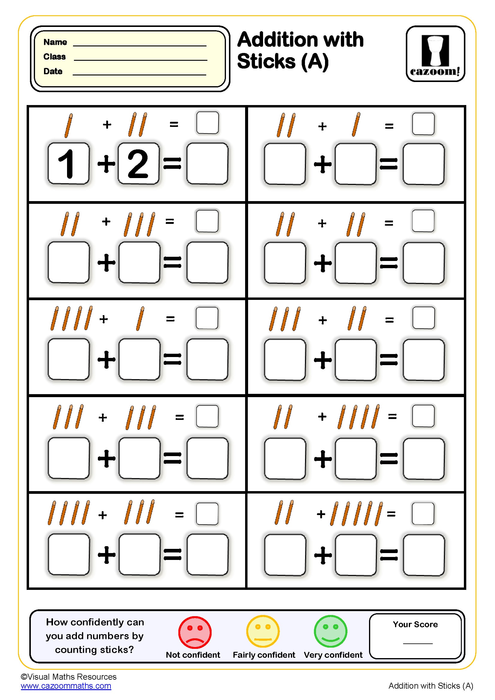 Preview of Addition with Sticks (A)