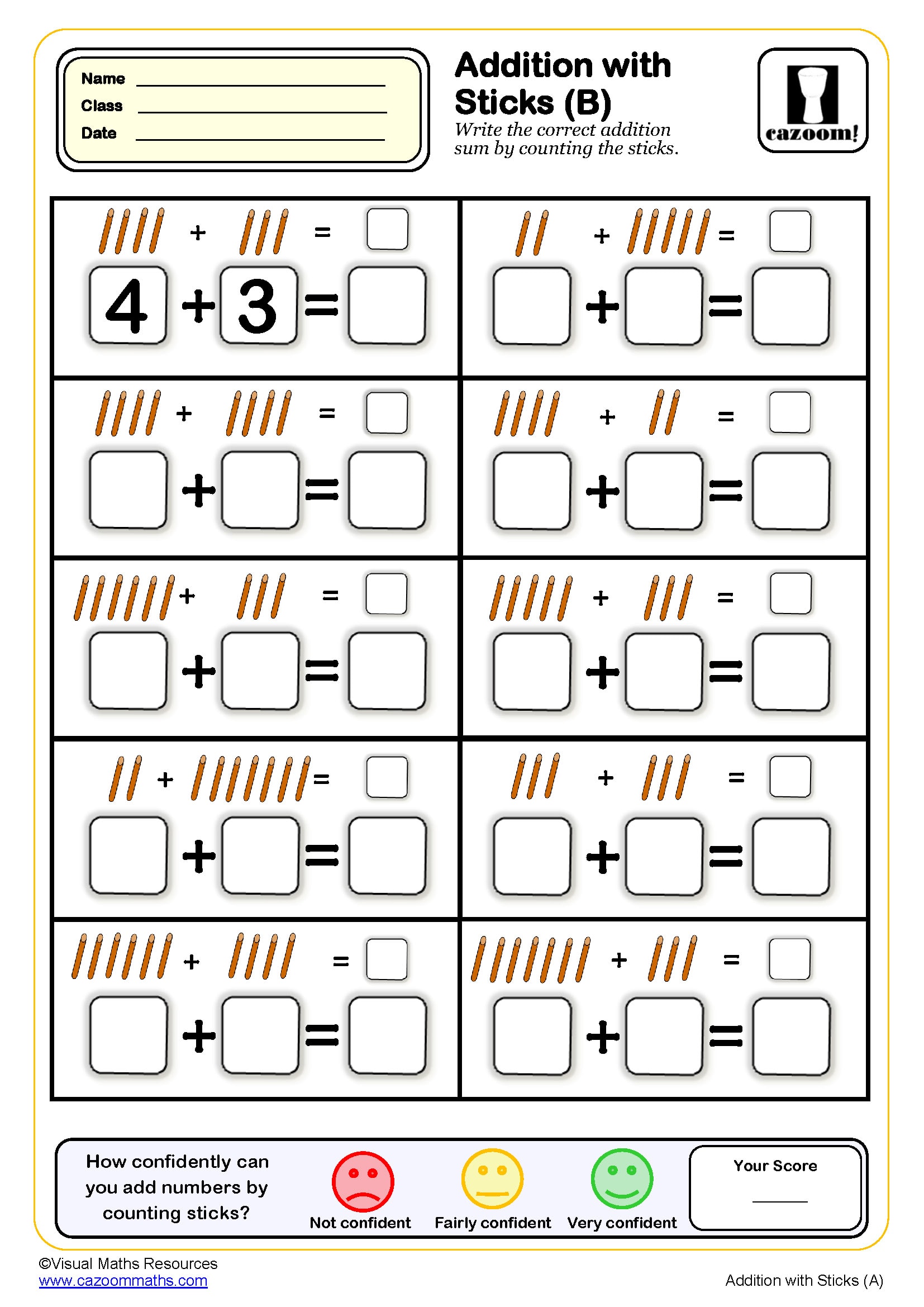 Preview of Addition with Sticks (B)