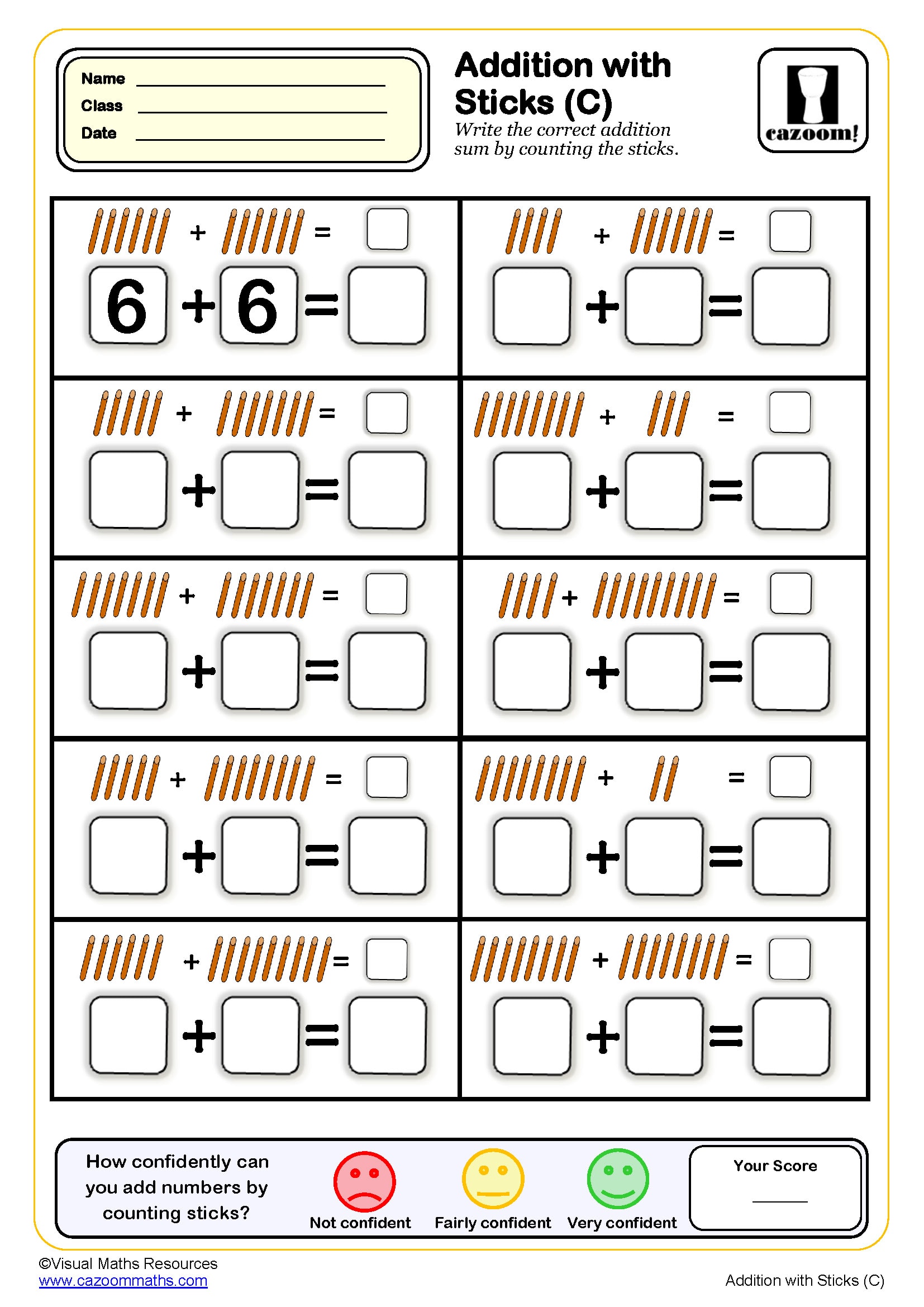 Adding With Sticks C Worksheet