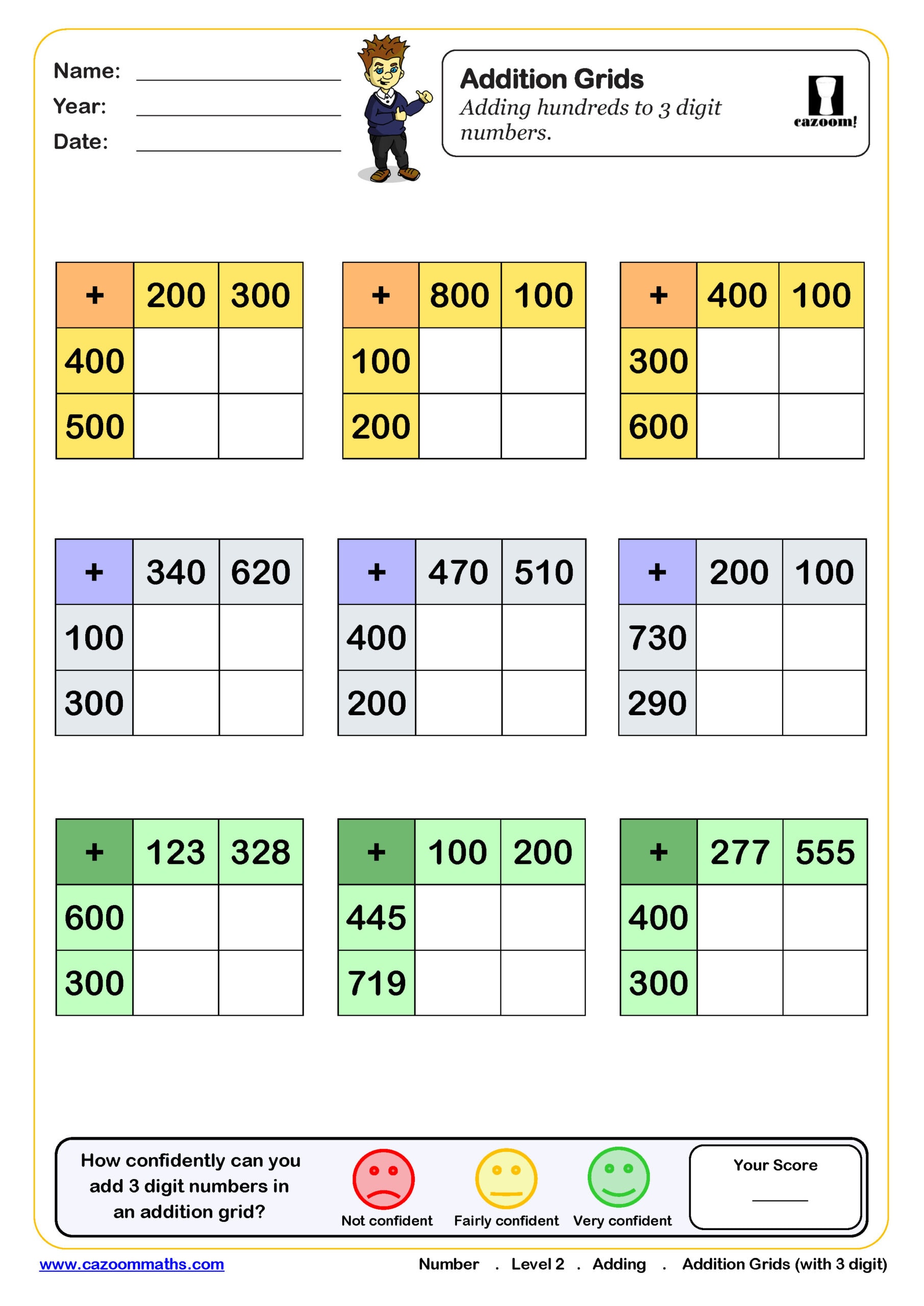 Addition grids Worksheet (adding hundreds to a 3 digit number) | Fun ...