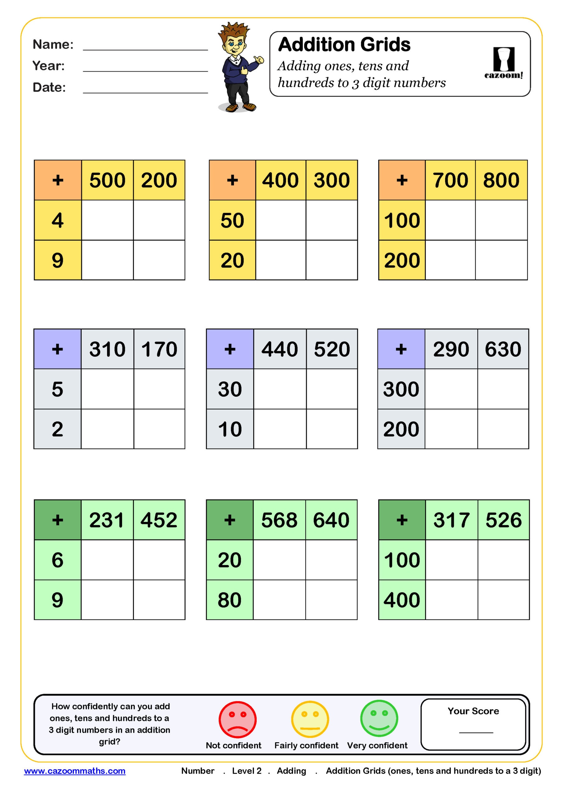 Preview of Addition grids (adding ones, tens and hundreds to 3 digit numbers)