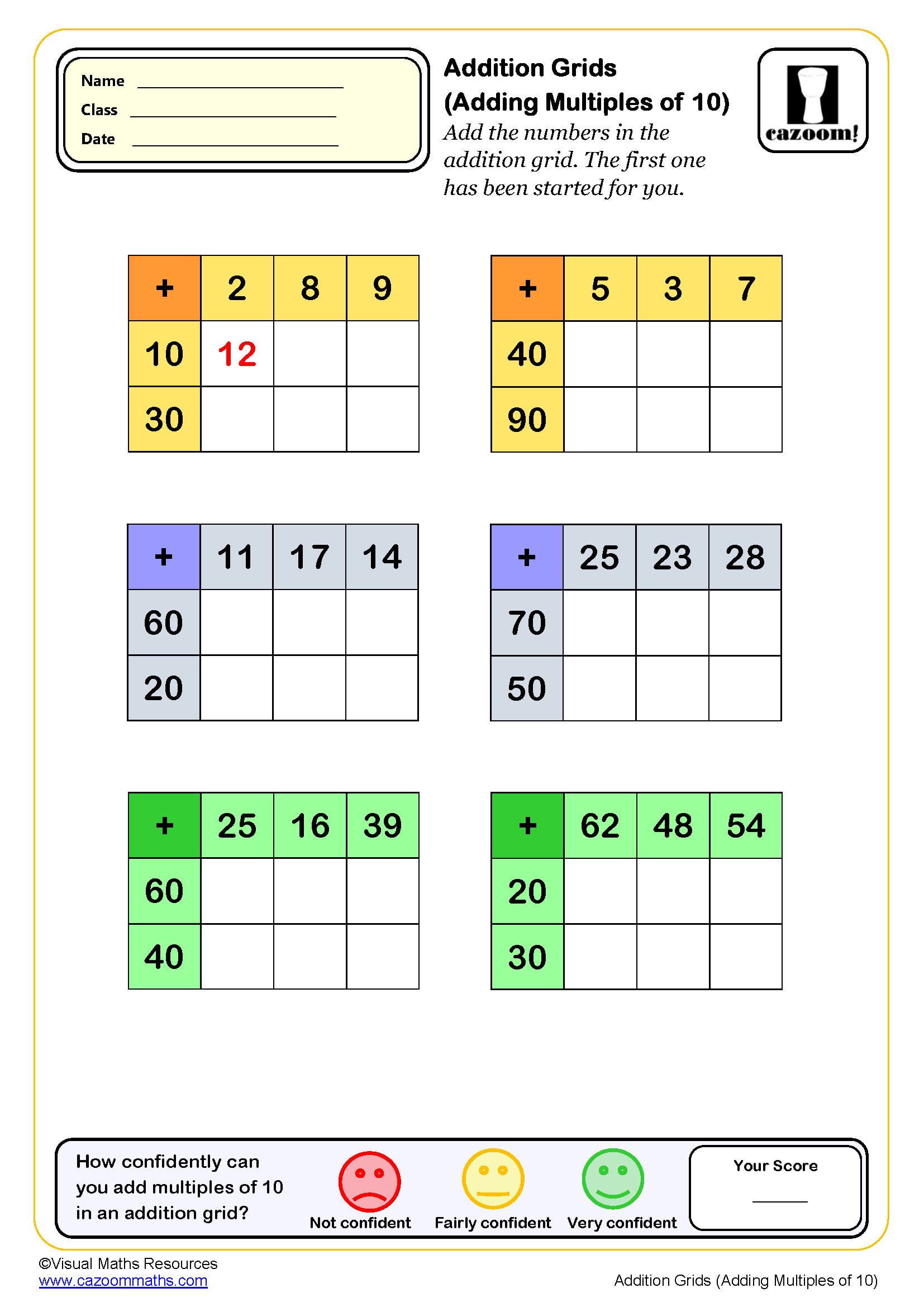 Preview of Addition Grids (Multipes of 10)