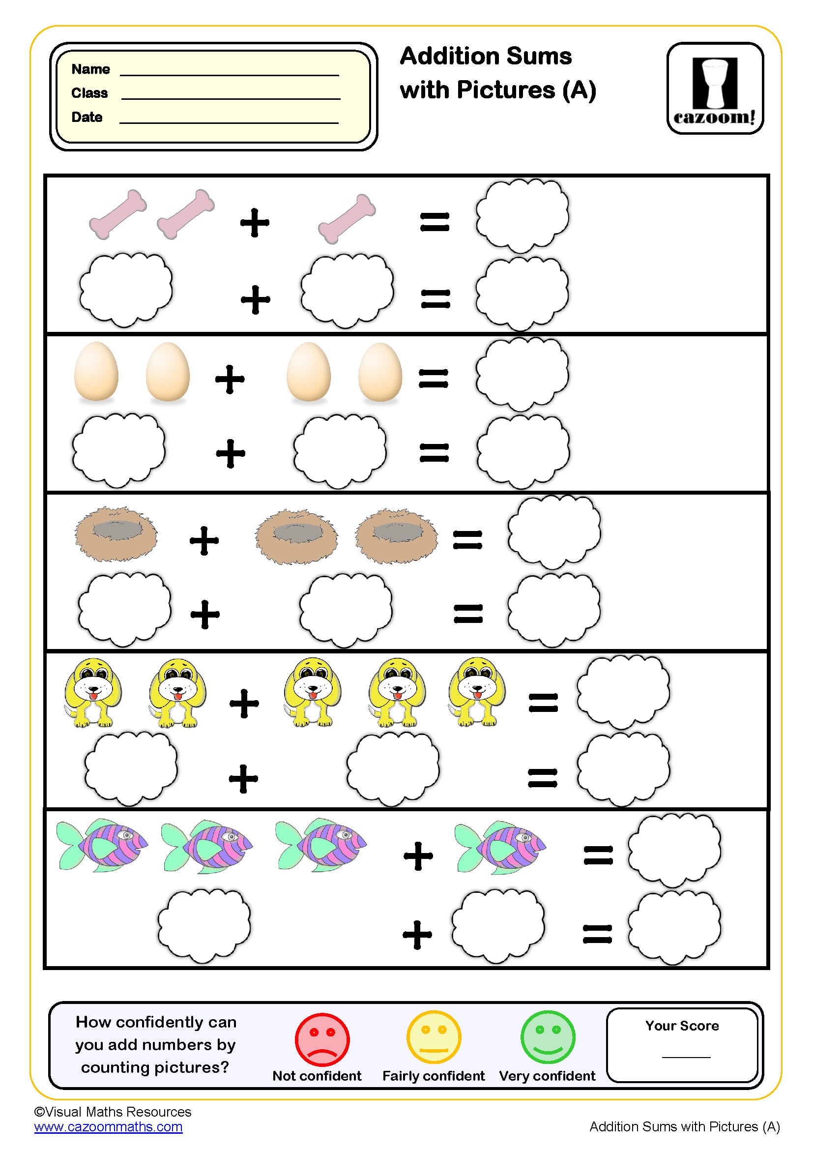 Addition Sums With Pictures A Worksheet
