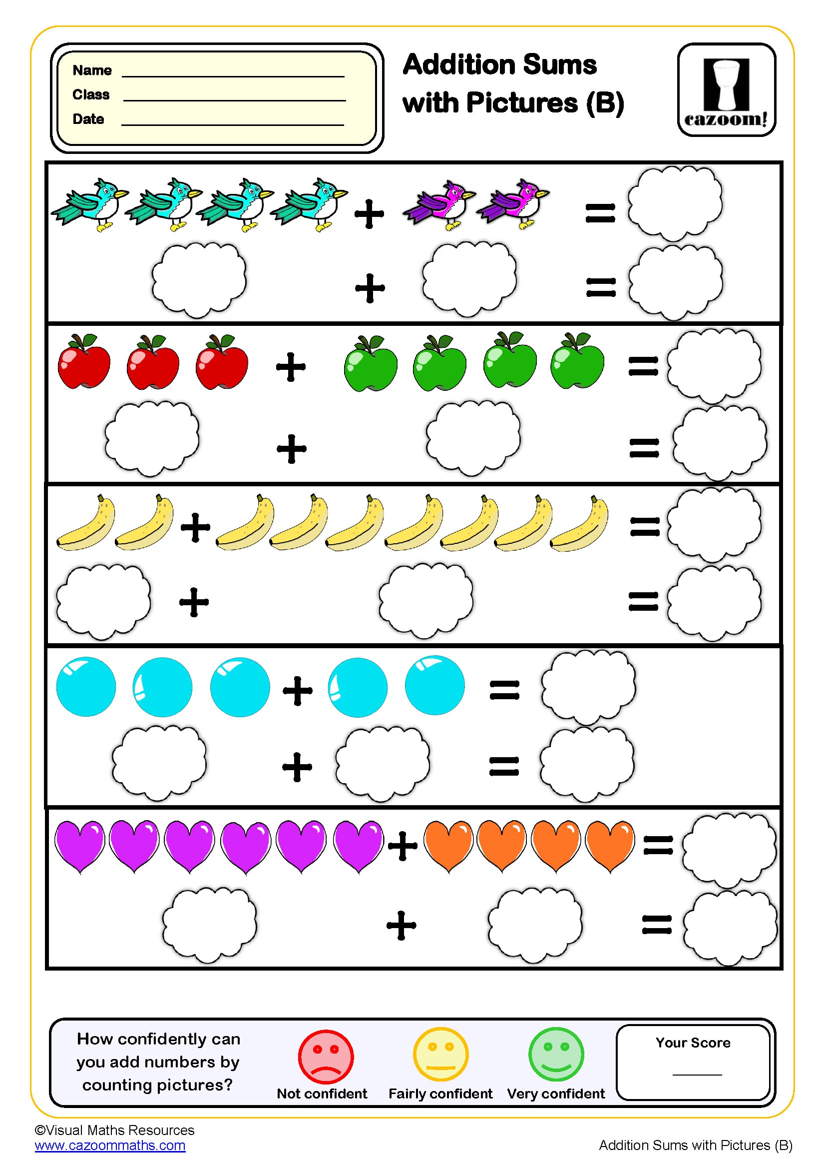 Preview of Addition Sums with Pictures (B)
