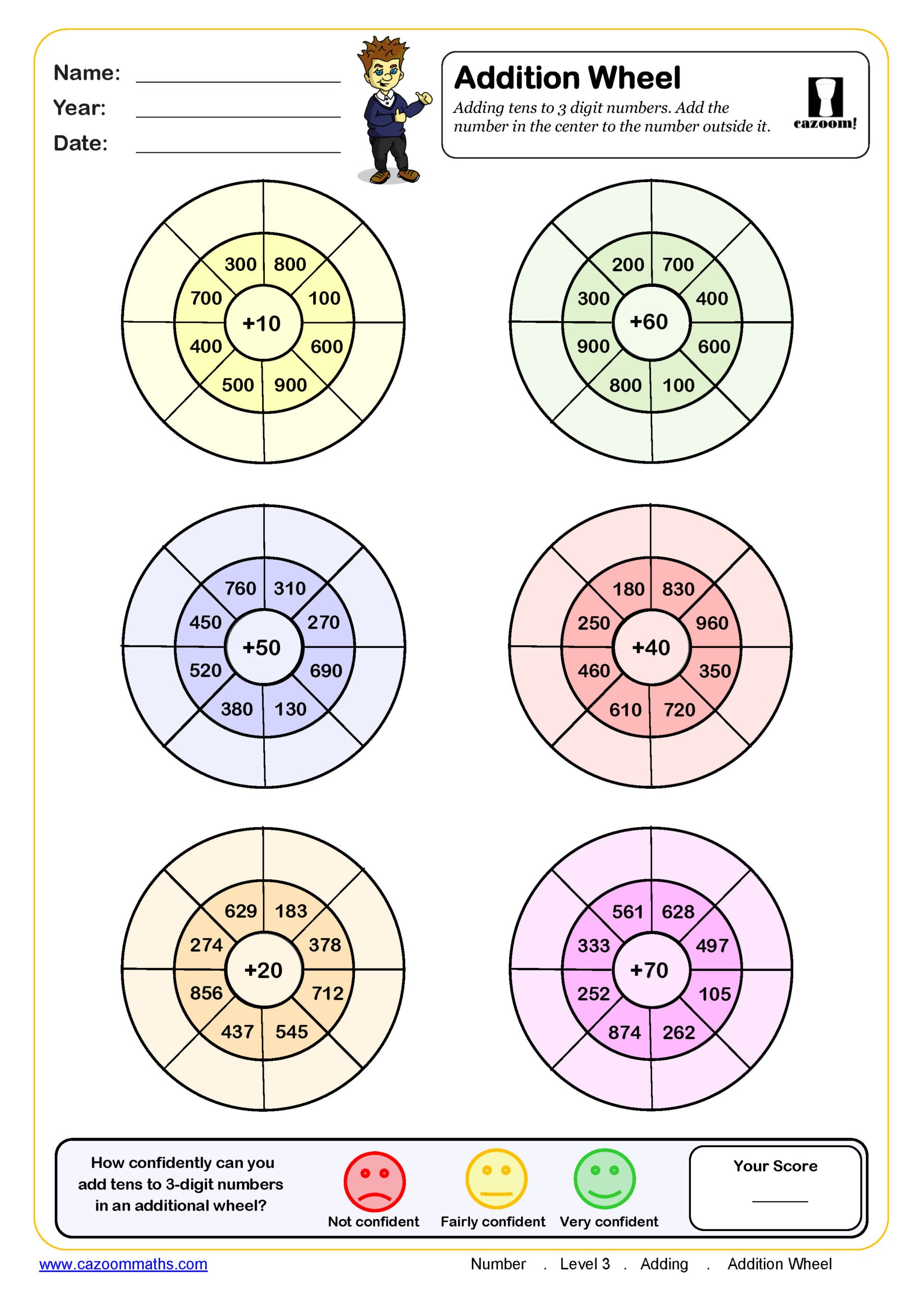 Addition Wheel Adding Tens To 3 Digit Numbers Worksheet Scaled