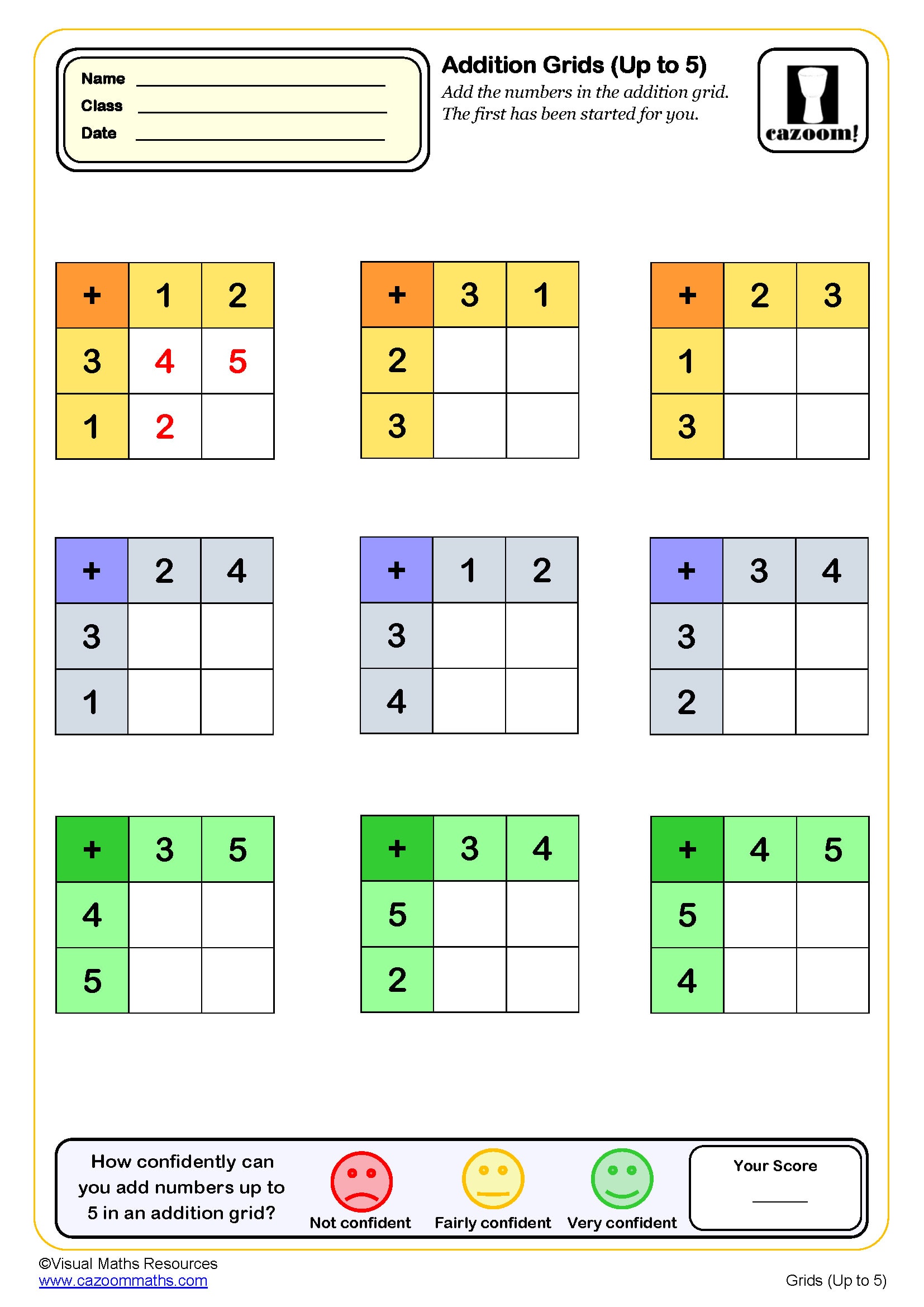 Preview of Addition Grids (Up to 5)