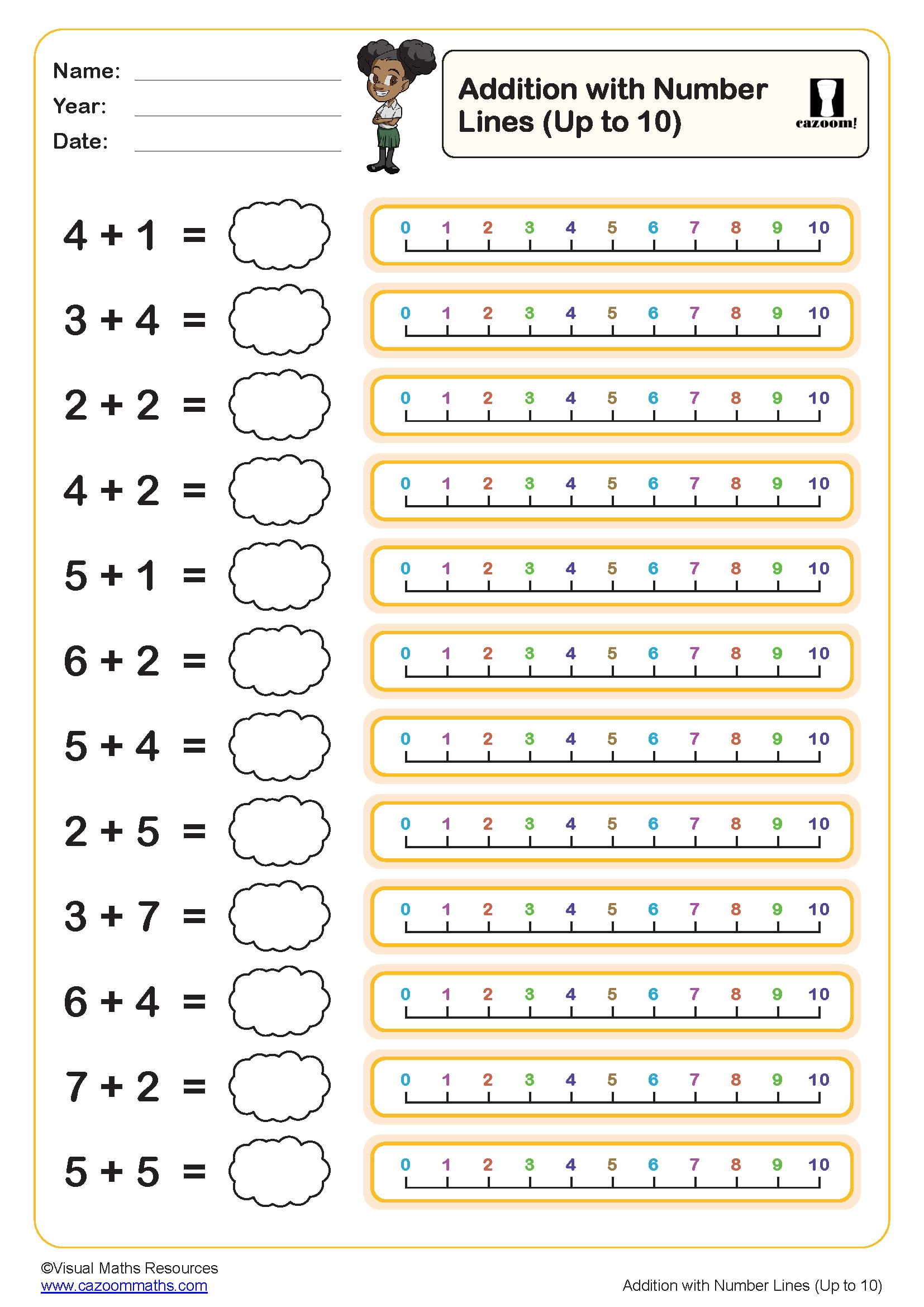 Preview of Addition with Number Lines (up to 10)