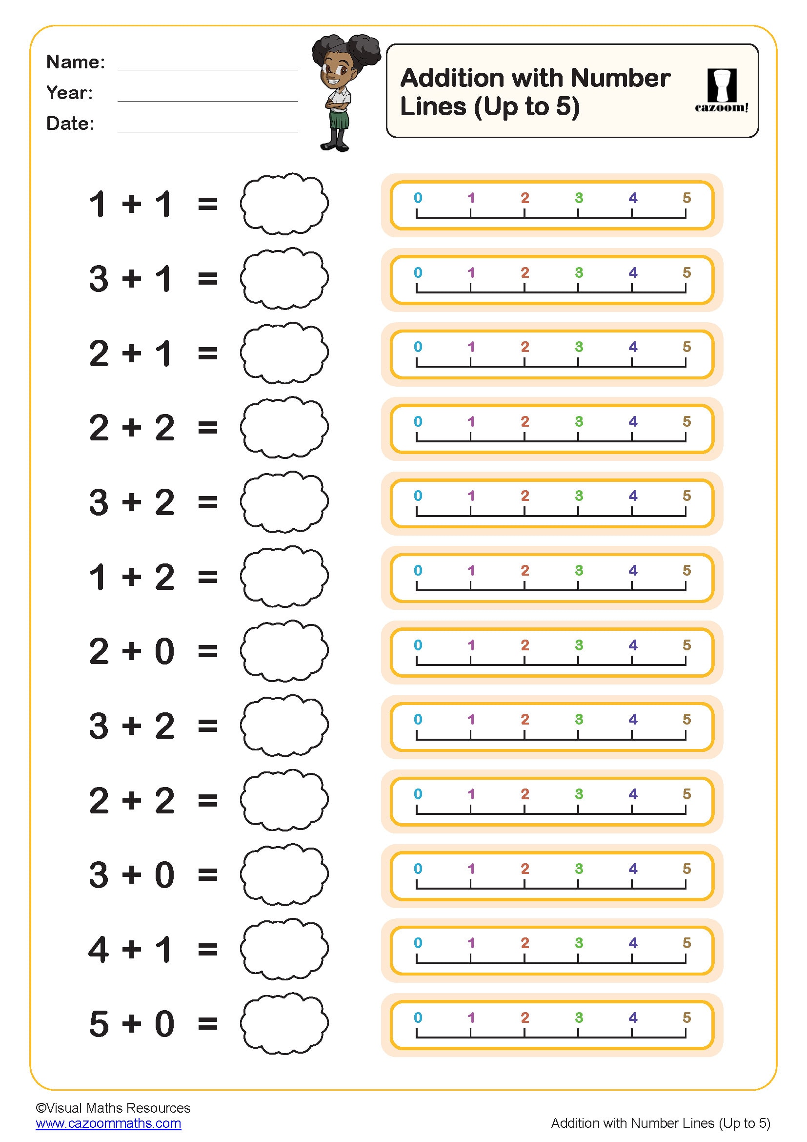 Preview of Addition with Number Lines (up to 5)