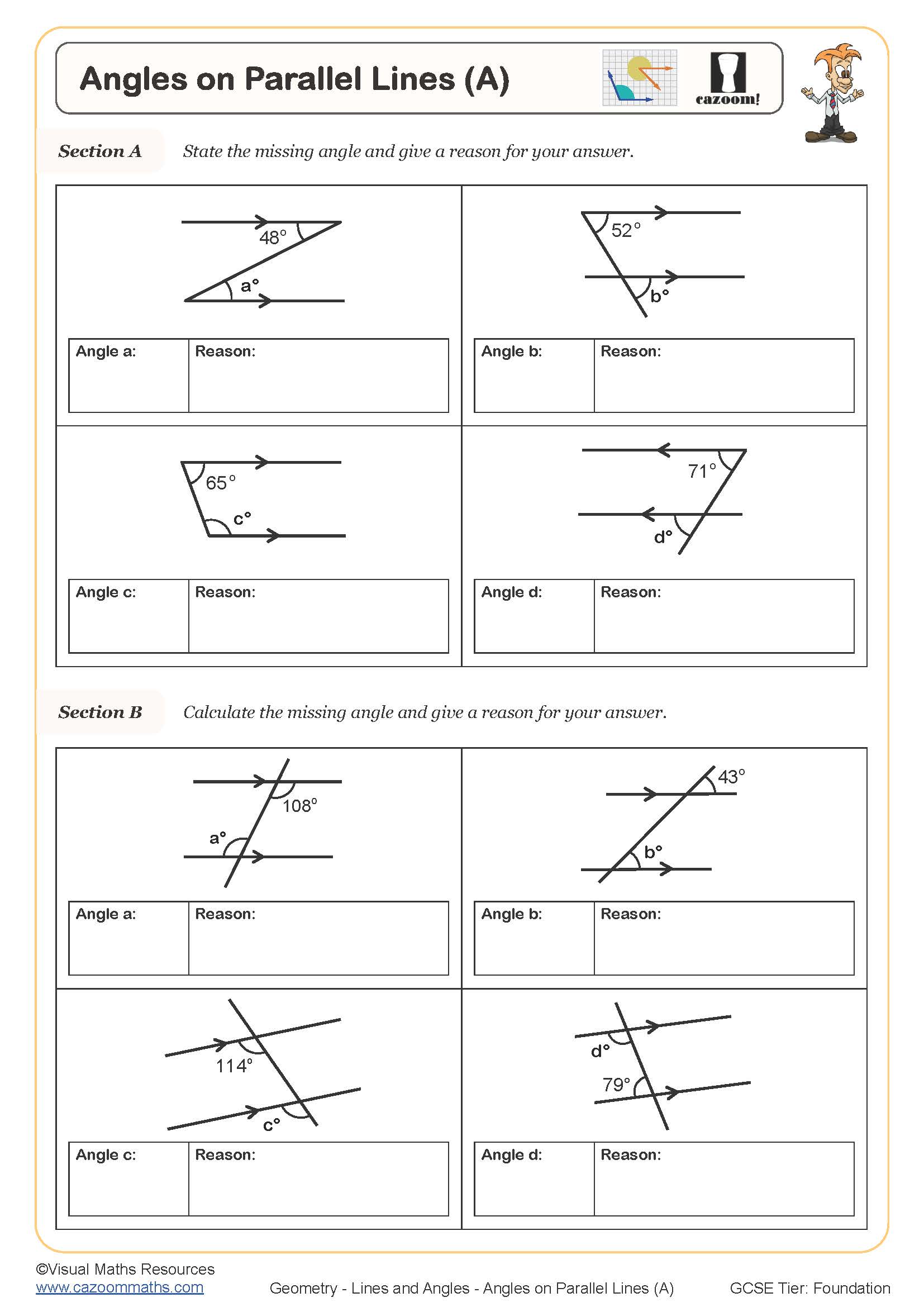 Angles on Parallel Lines KS3 Maths Worksheet