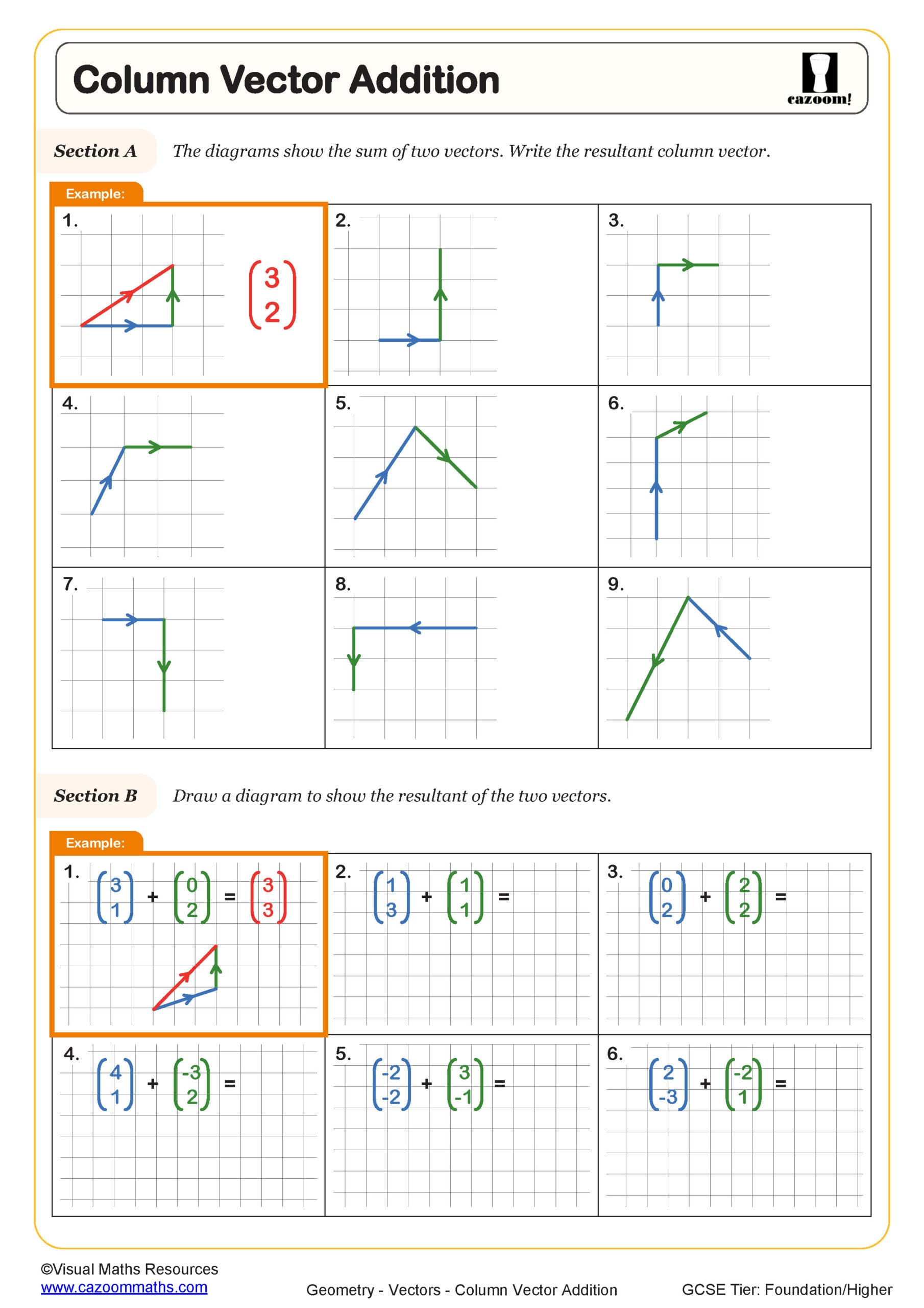 Column Vector Addition Worksheet 1 Scaled