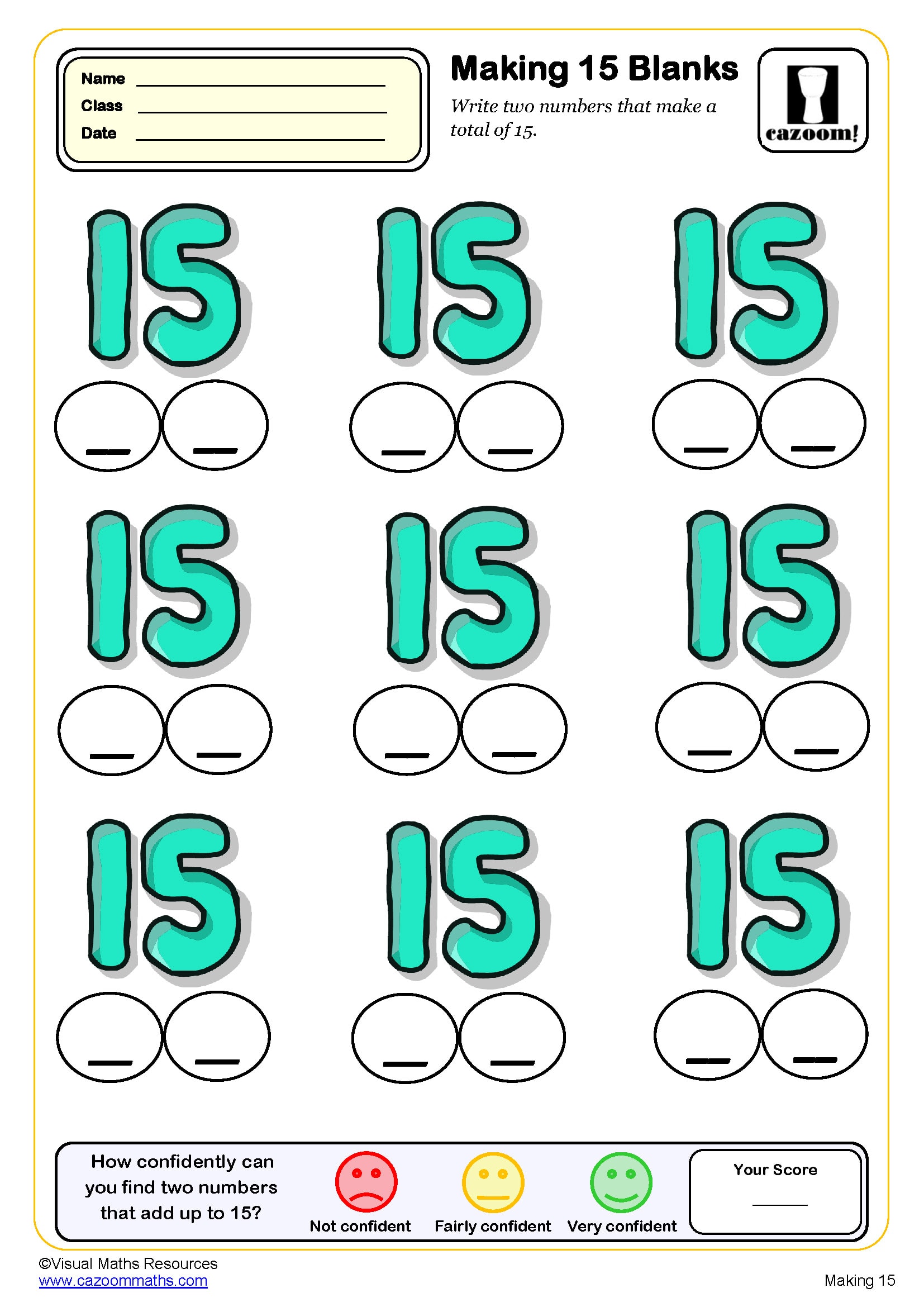 Preview of Making 15 (Blanks)