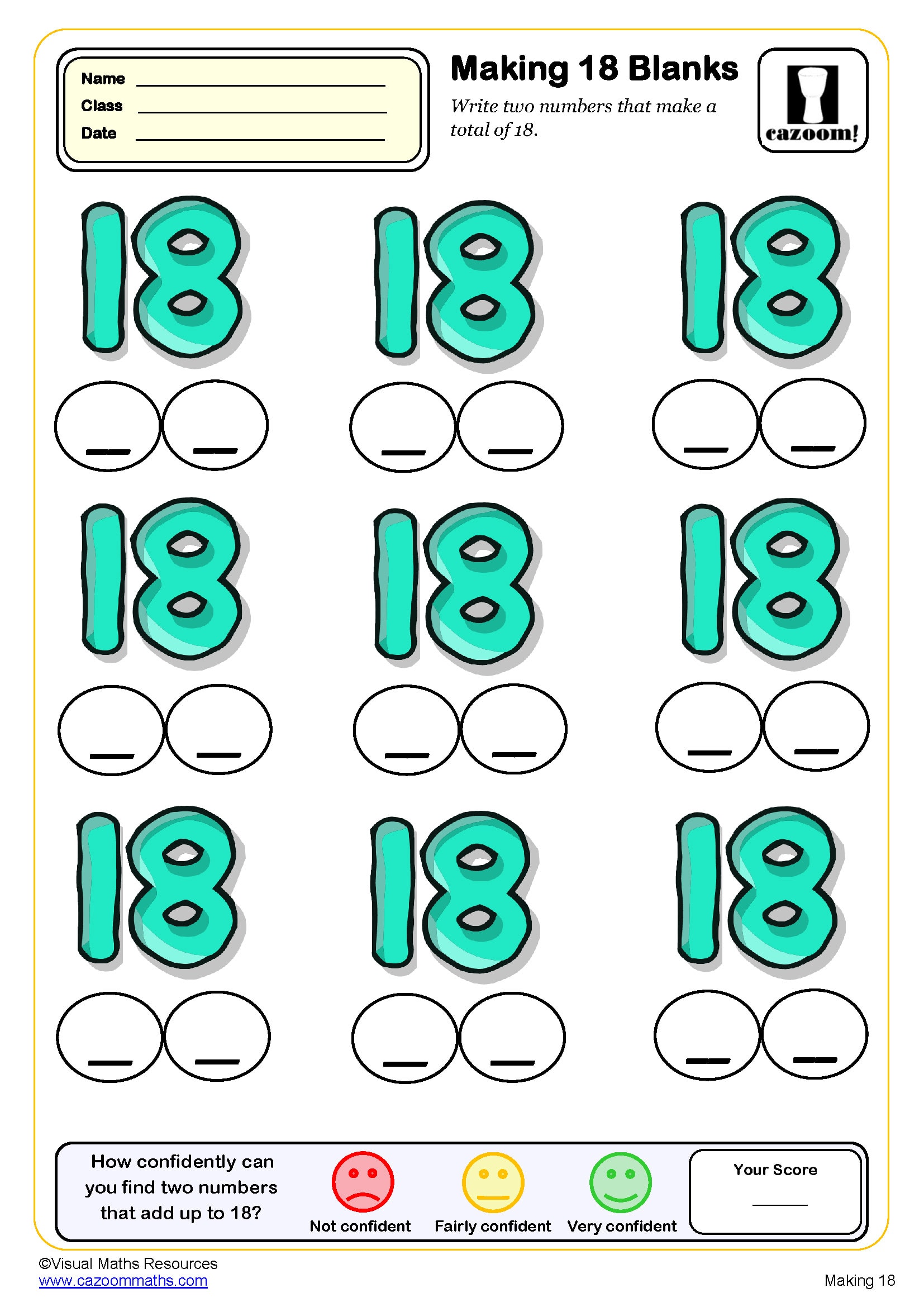 Making 18 Blanks Worksheet